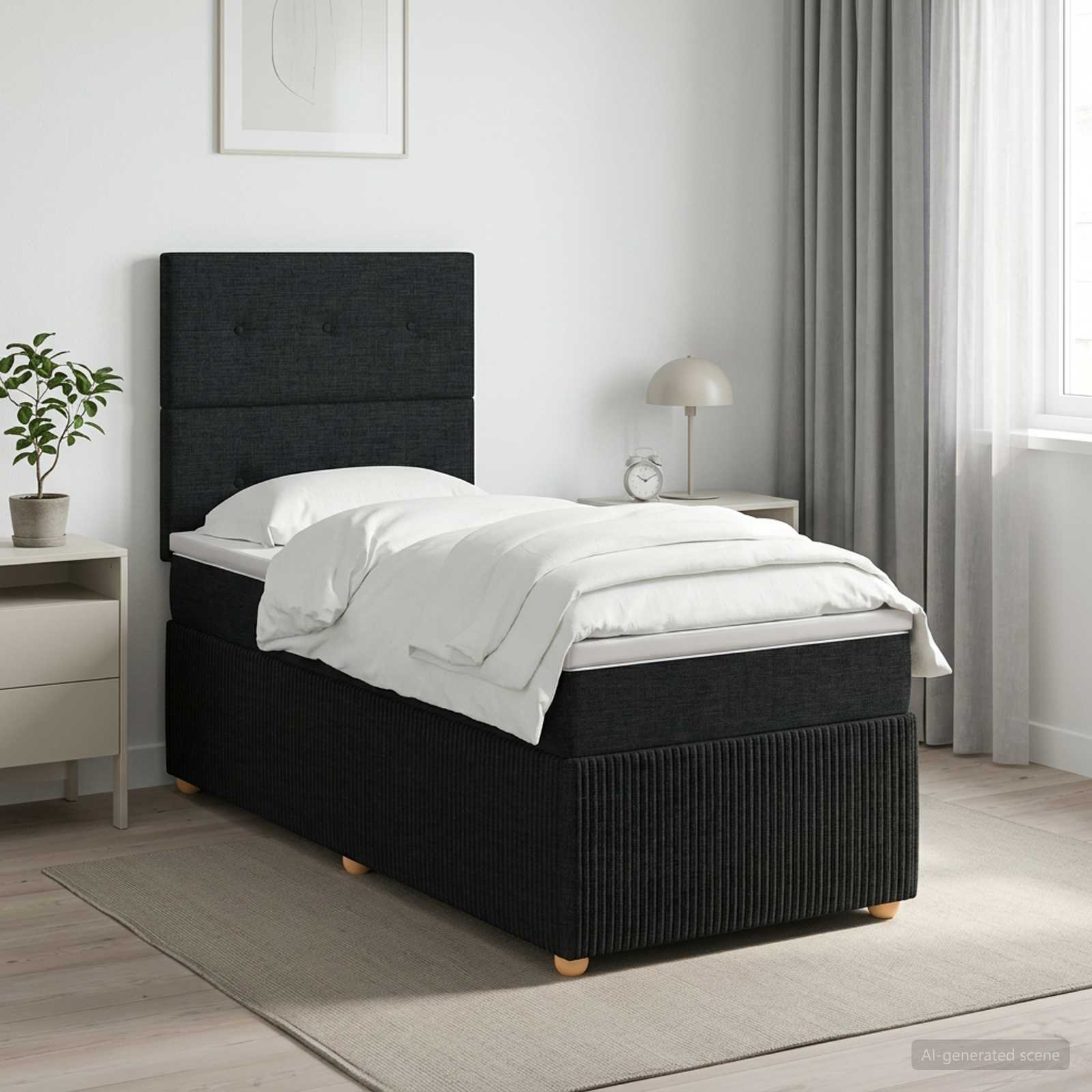 Boxspringbett mit Matratze Schwarz 90 x 200 cm Stoff