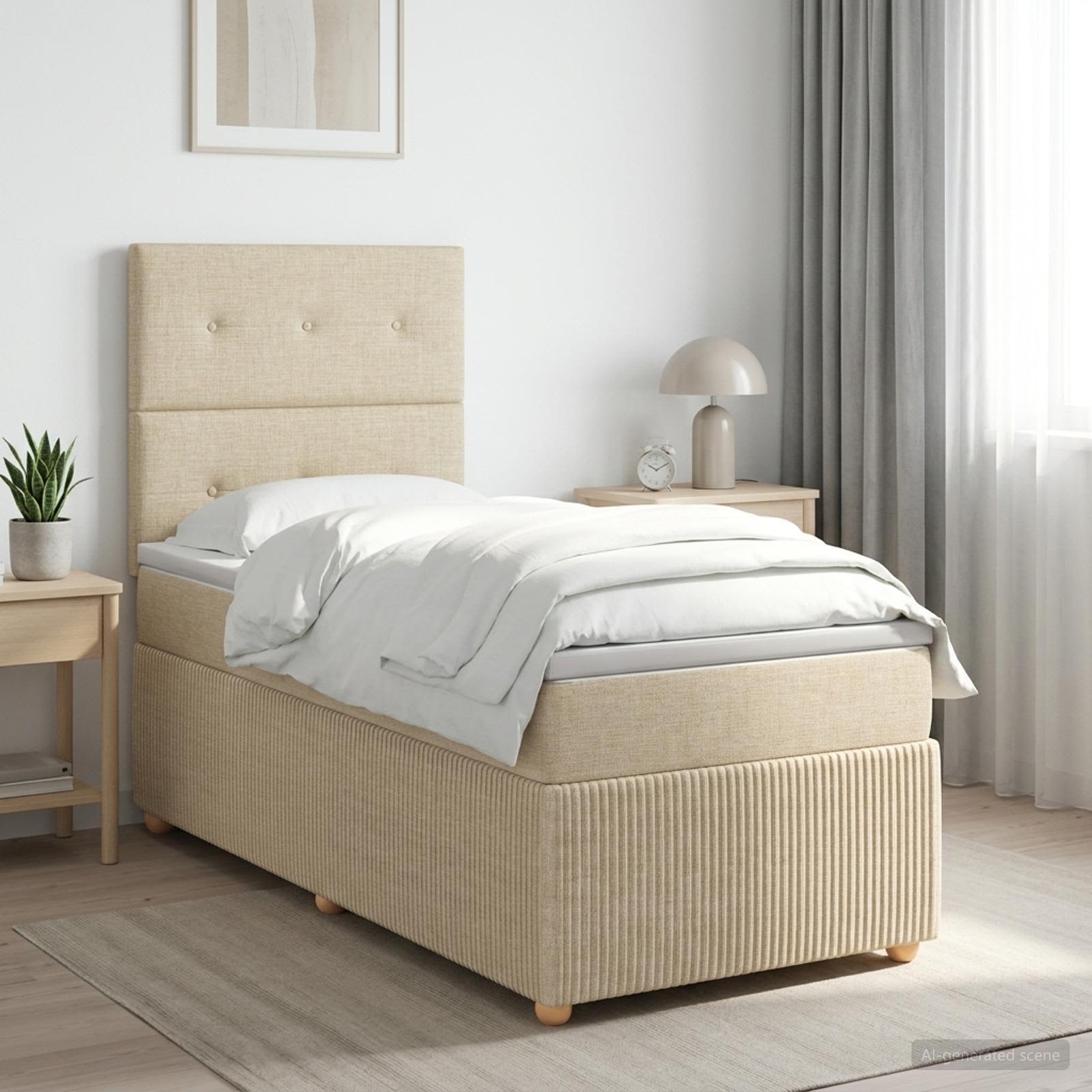 Boxspringbett mit Matratze mit Kopfteil Creme 90 x 190 cm Stoff
