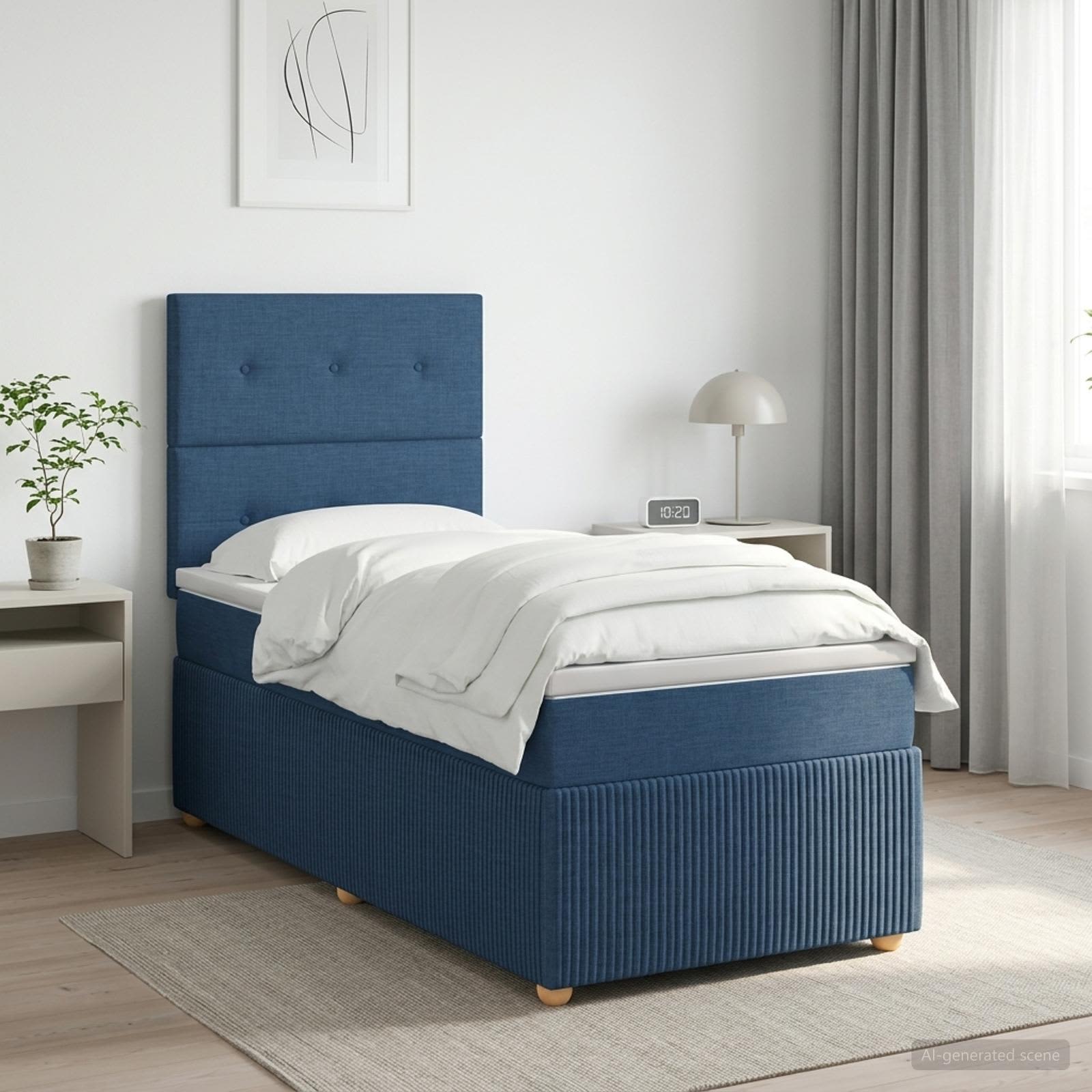 Boxspringbett mit Matratze mit Kopfteil Blau 90 x 190 cm Stoff