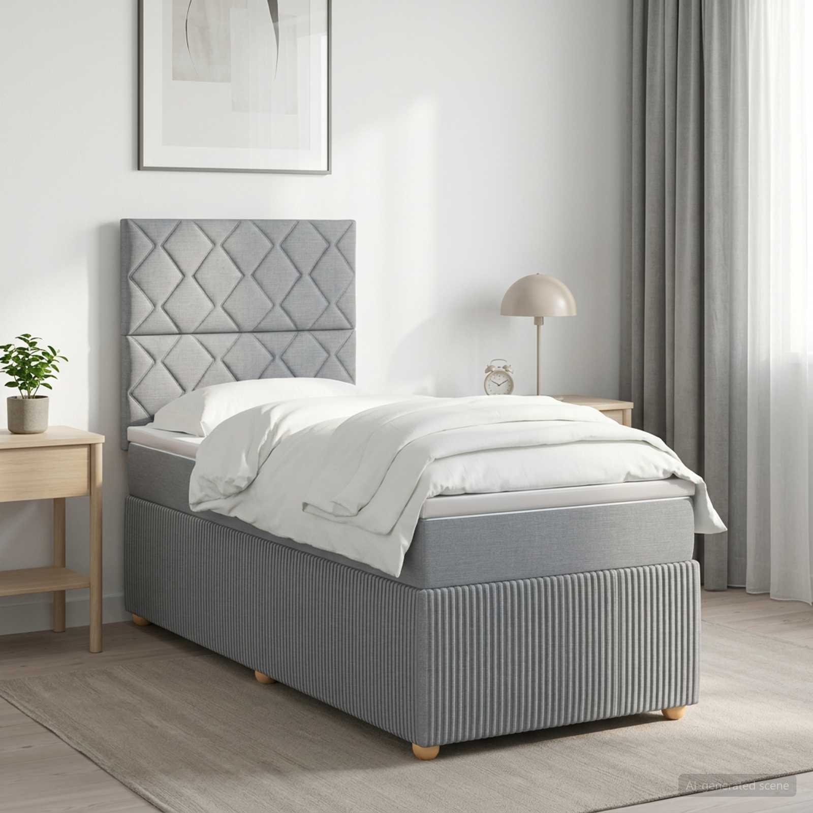 Boxspringbett mit Matratze Hellgrau 90 x 190 cm Stoff