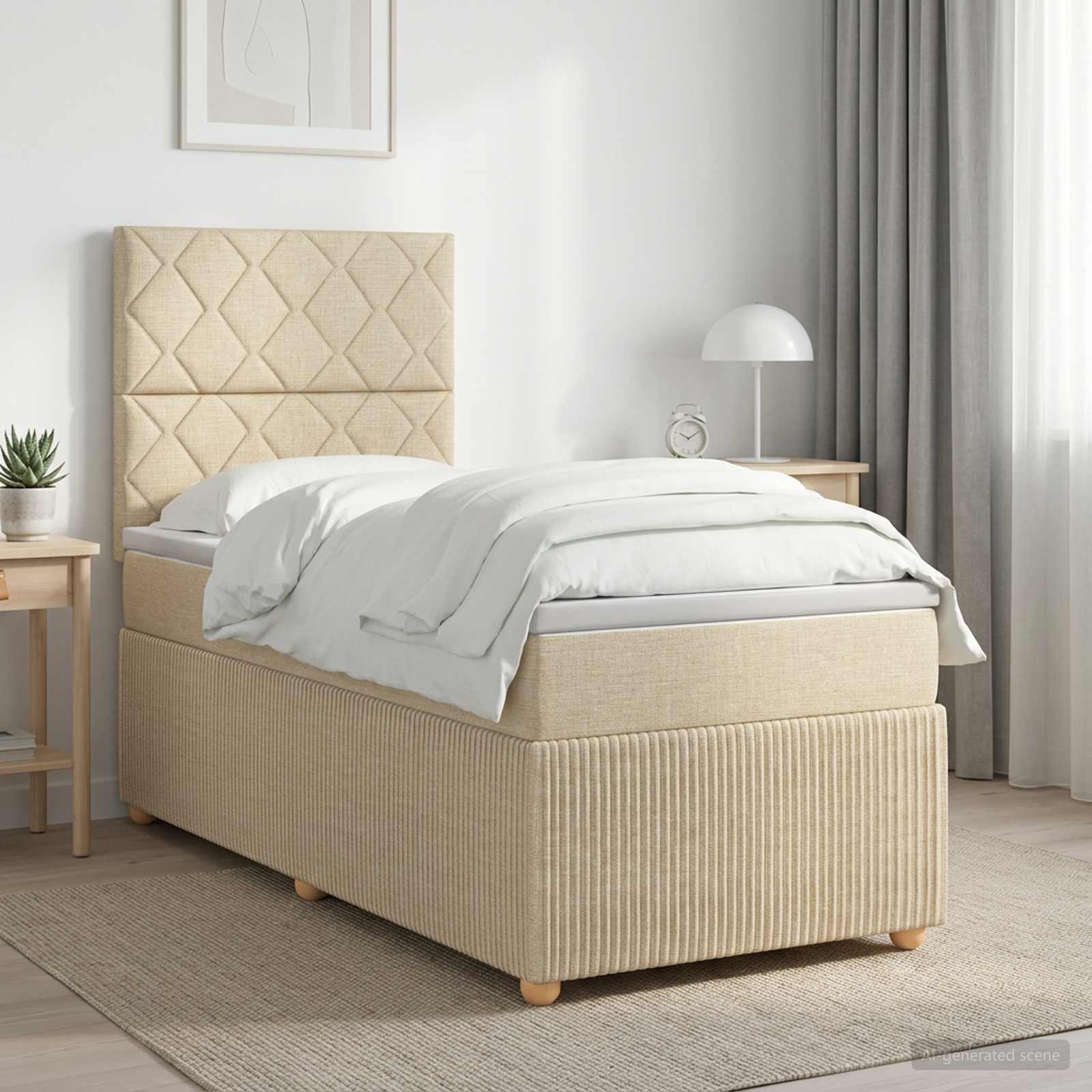 Boxspringbett mit Matratze Creme 100 x 200 cm Stoff