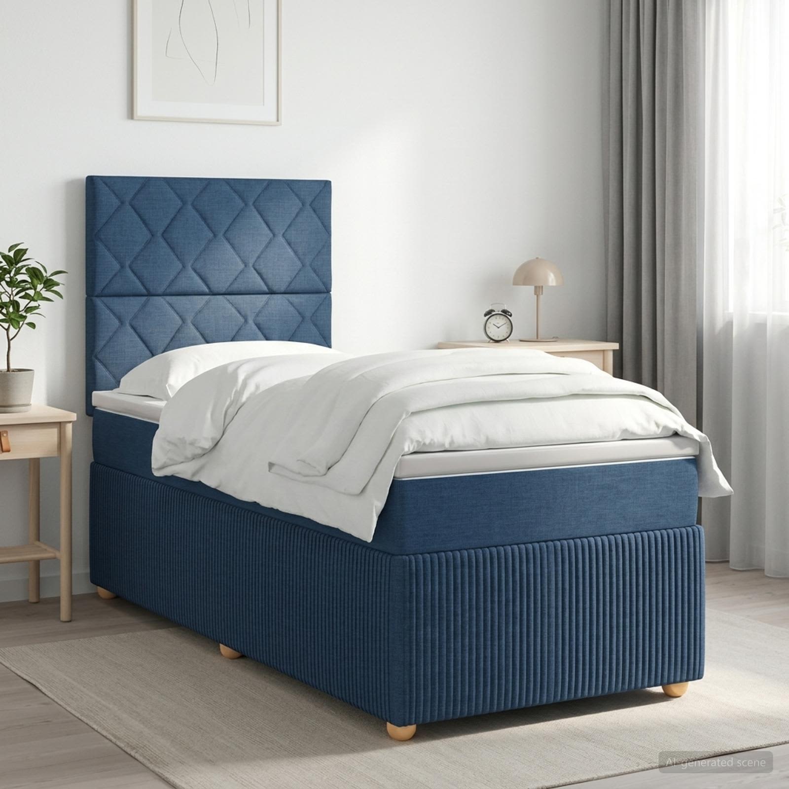 Boxspringbett mit Matratze mit Kopfteil Blau 100 x 200 cm Stoff