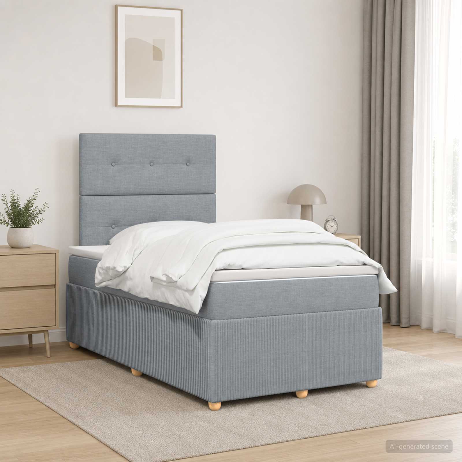 Boxspringbett mit Matratze Hellgrau 120 x 190 cm Stoff