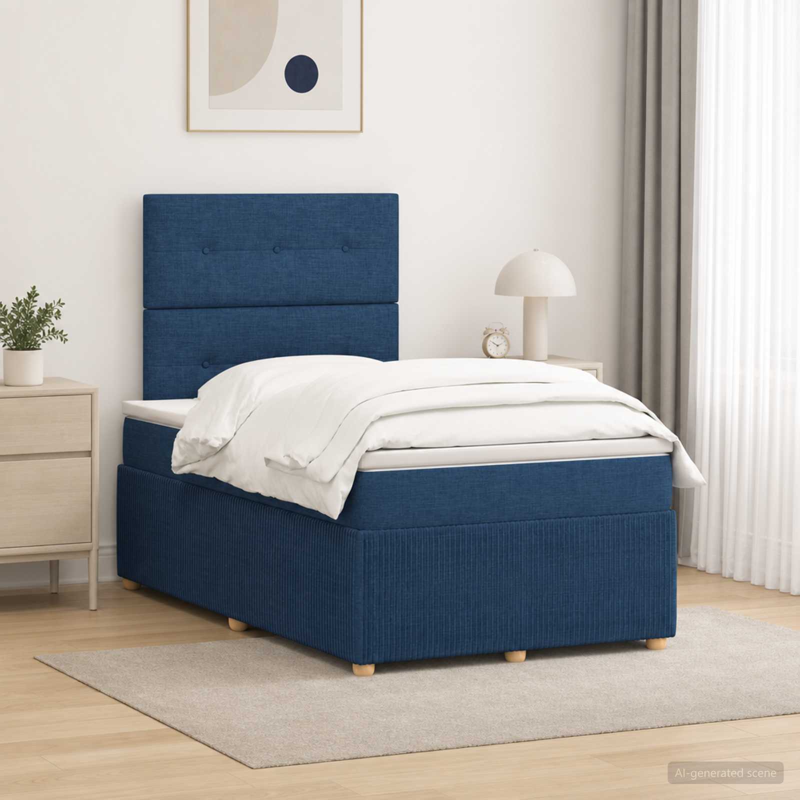 Boxspringbett mit Matratze mit Kopfteil Blau 120 x 190 cm Stoff