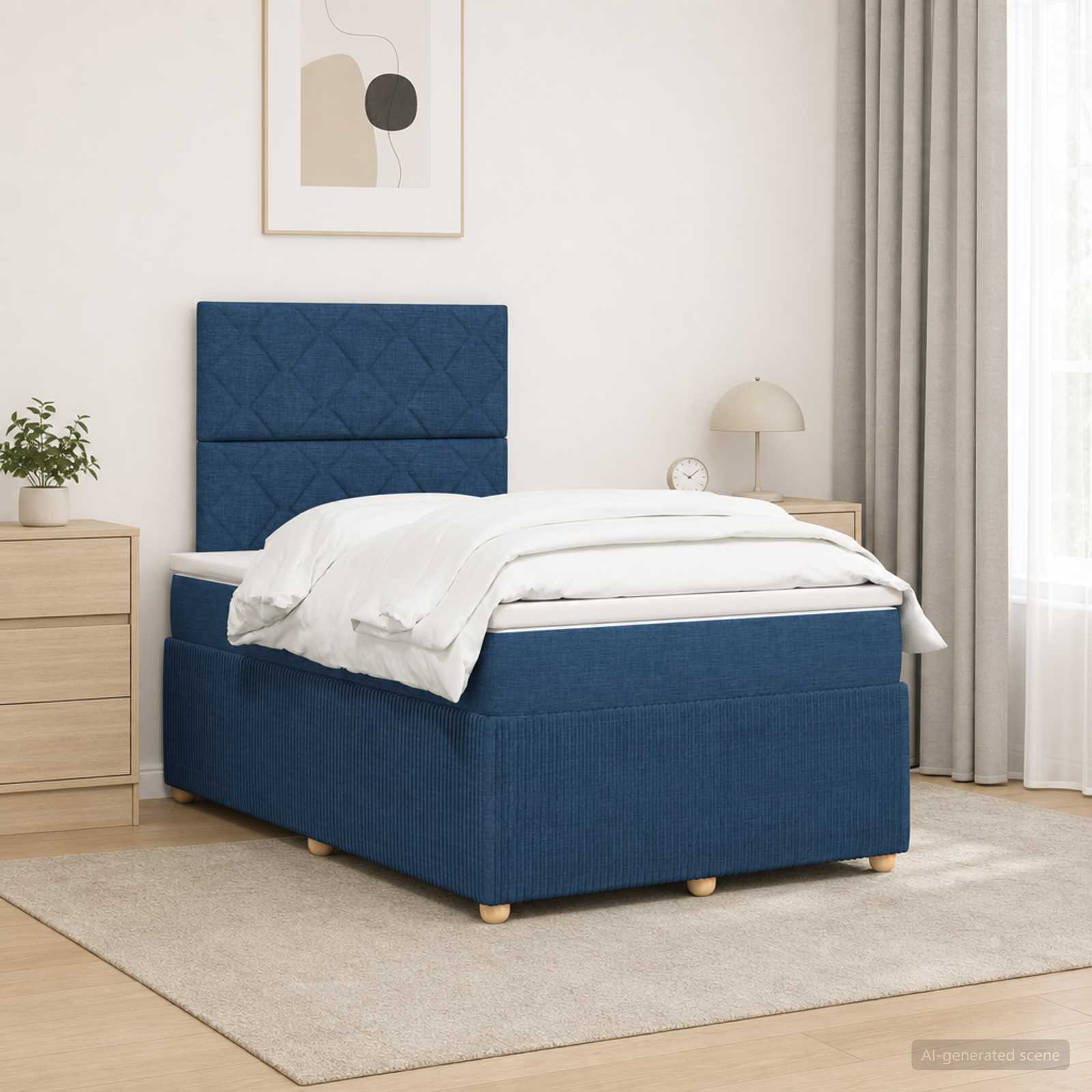Boxspringbett mit Matratze mit Kopfteil Blau 120 x 200 cm Stoff
