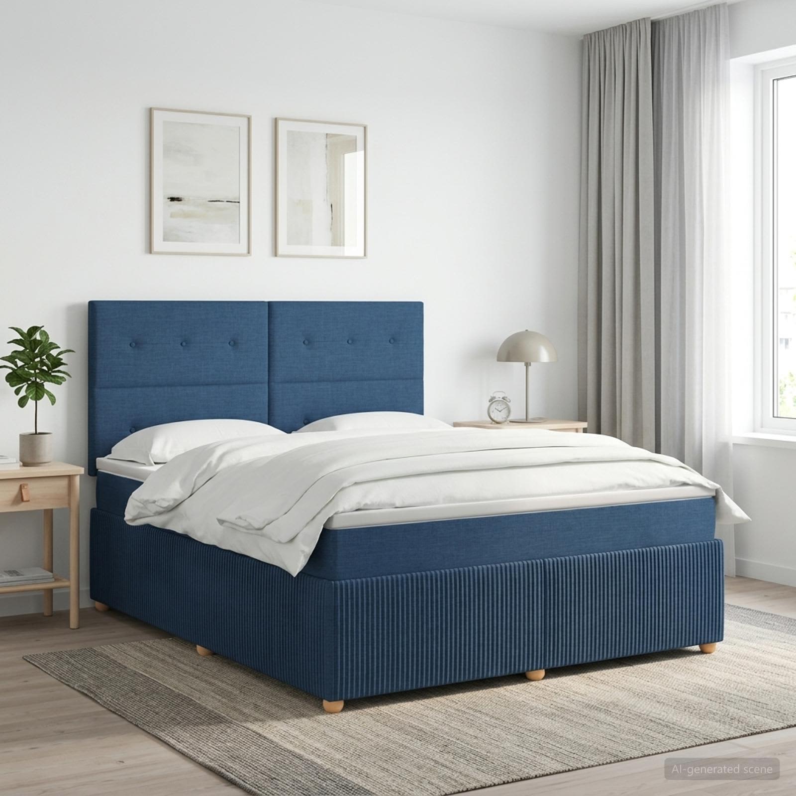 Boxspringbett mit Matratze mit Kopfteil Blau 140 x 200 cm Stoff