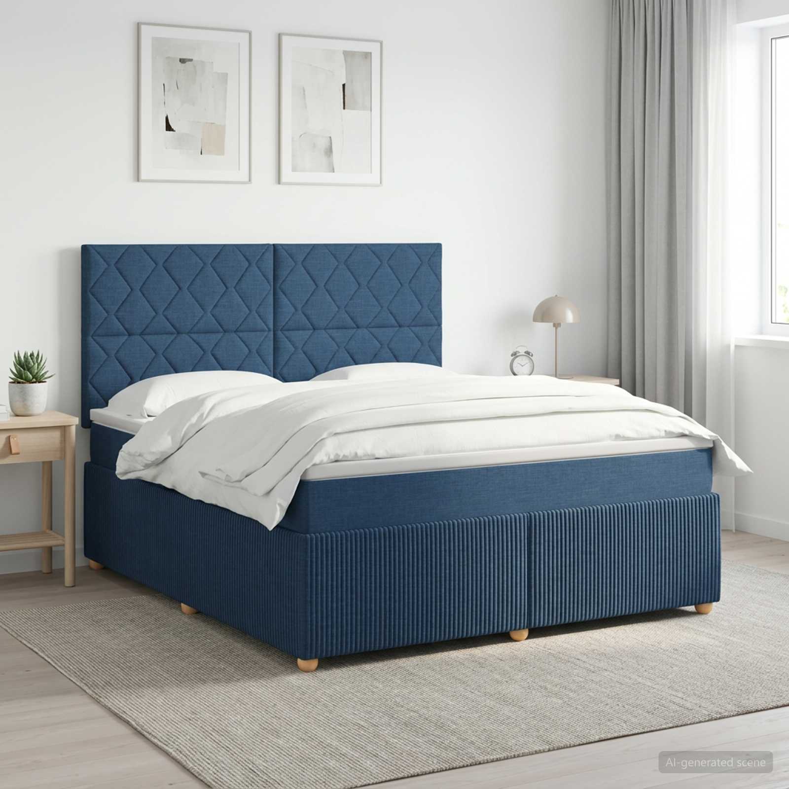 Boxspringbett mit Matratze mit Kopfteil Blau 140 x 190 cm Stoff