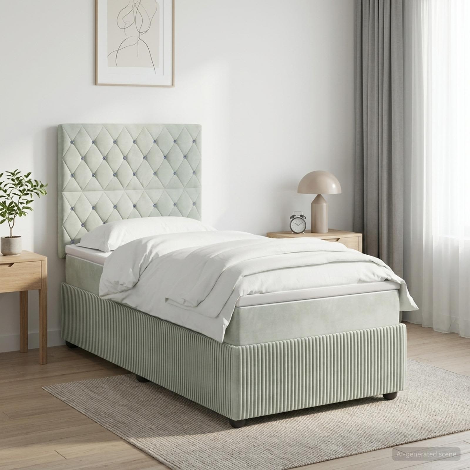 Boxspringbett mit Matratze Hellgrau 80 x 200 cm Samt