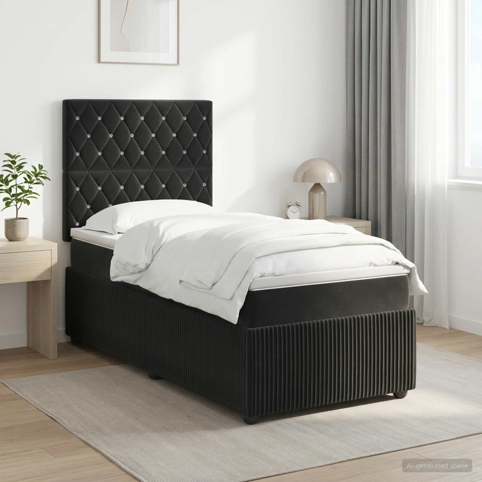 Boxspringbett mit Matratze Schwarz 80 x 200 cm Samt