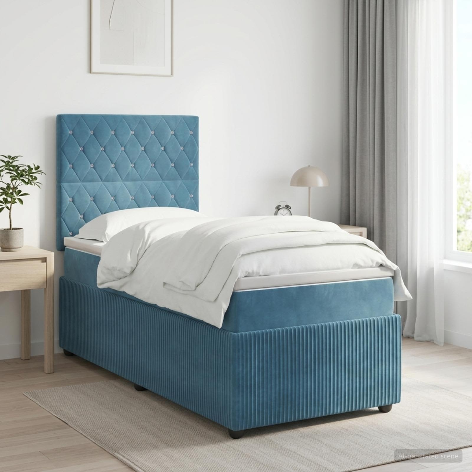 Boxspringbett mit Matratze mit Kopfteil Blau 90 x 200 cm Samt
