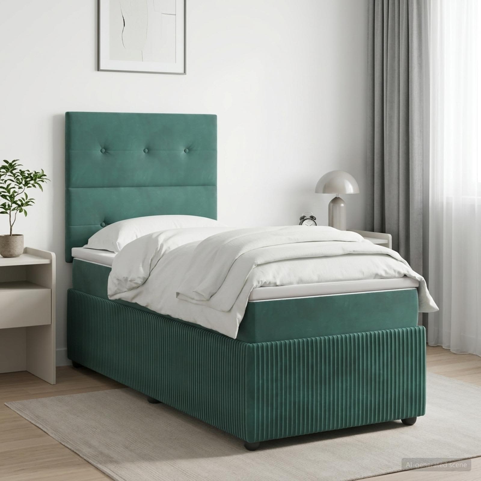 Boxspringbett mit Matratze Dunkelgrün 80 x 200 cm Samt