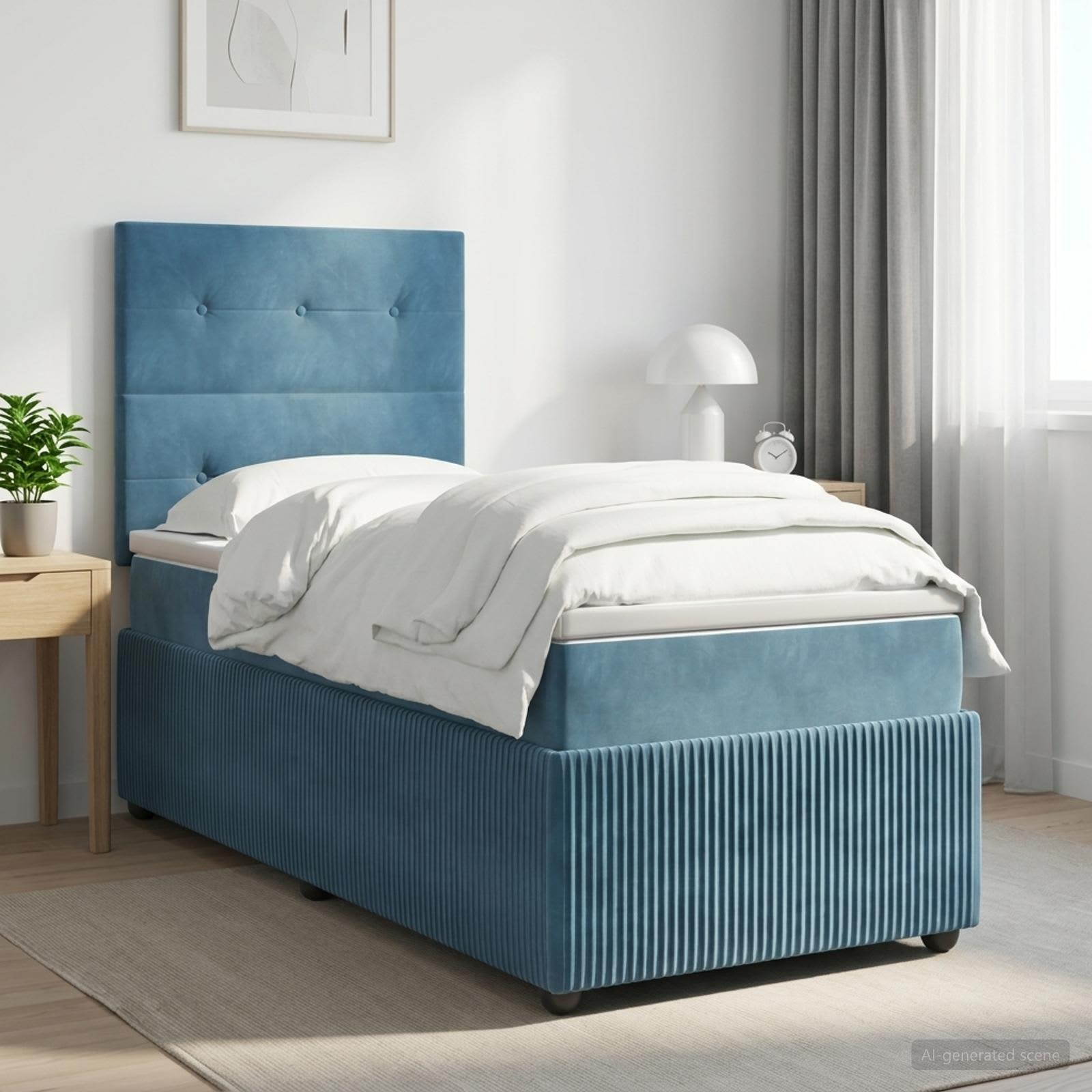 Boxspringbett mit Matratze mit Kopfteil Blau 80 x 200 cm Samt