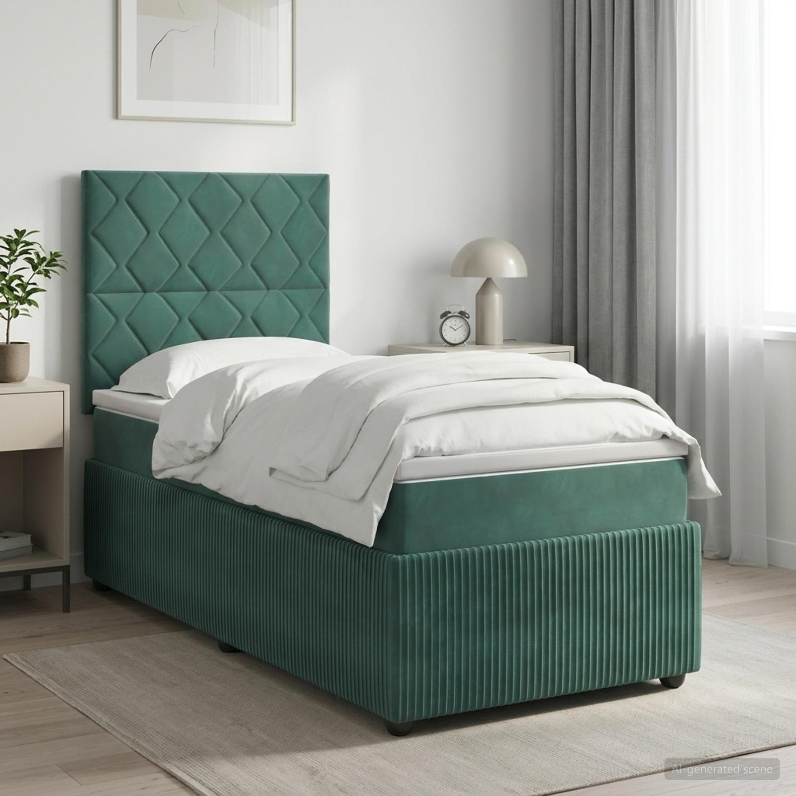 Boxspringbett mit Matratze Dunkelgrün 90 x 190 cm Samt