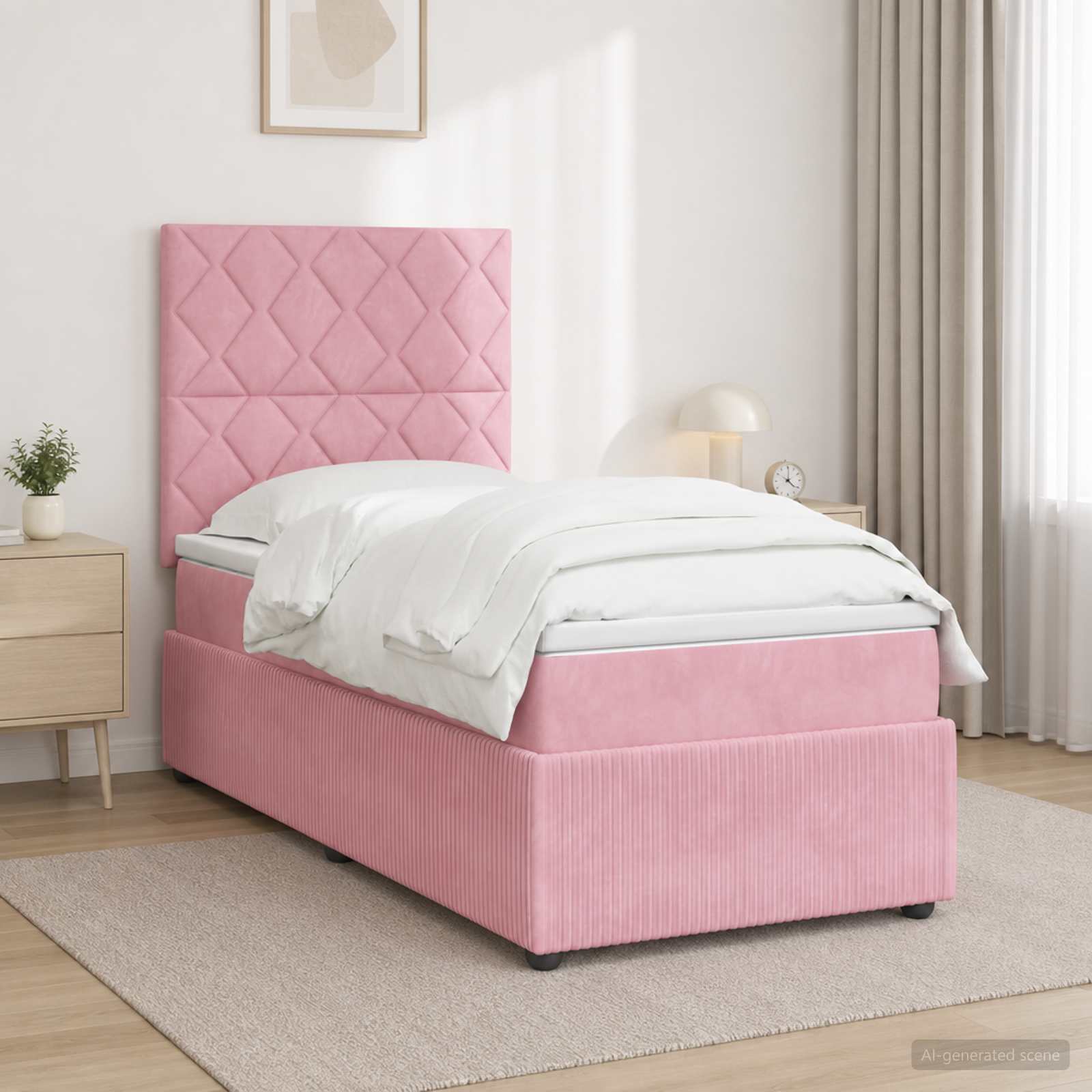 Boxspringbett mit Matratze mit Kopfteil Rosa 90 x 190 cm Samt