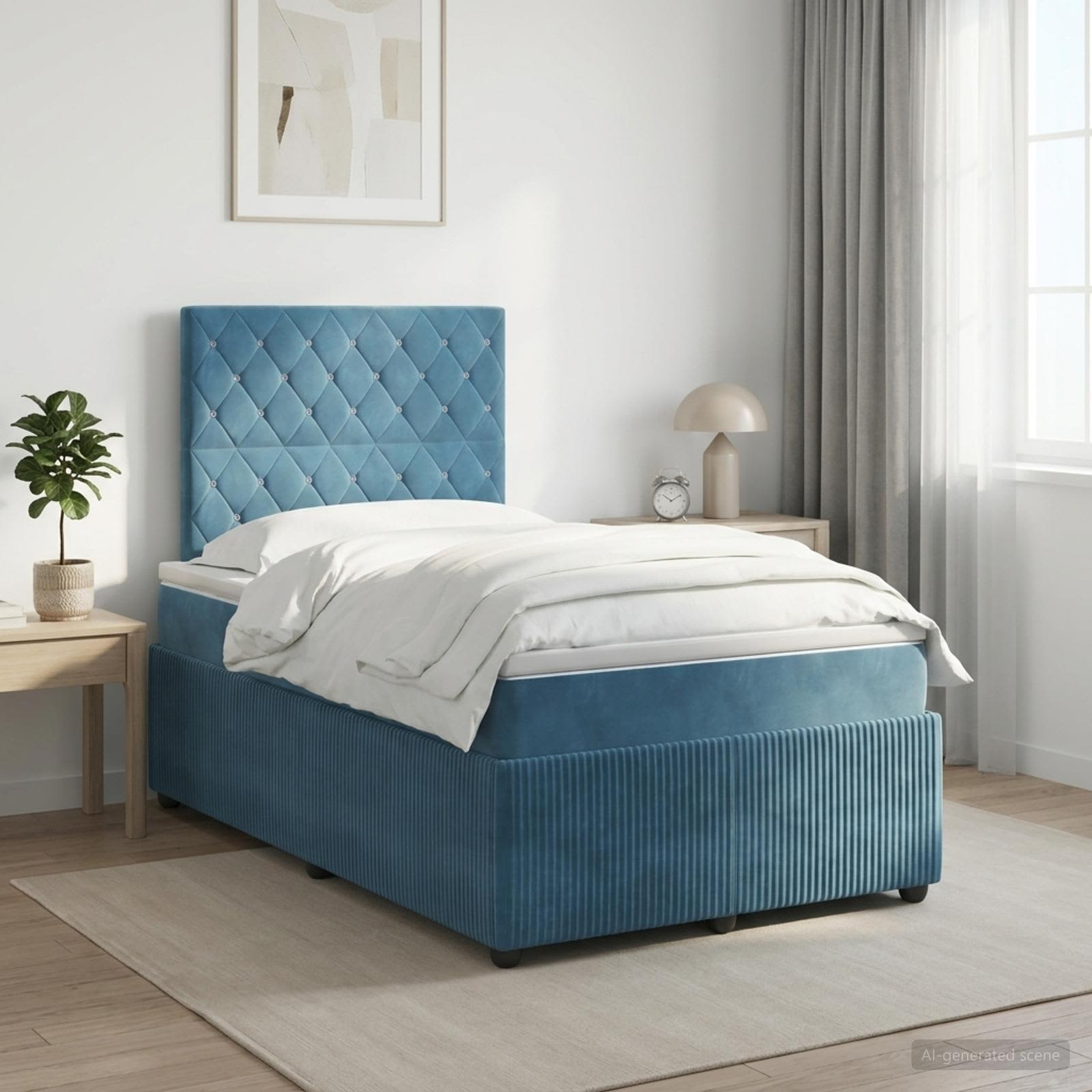Boxspringbett mit Matratze mit Kopfteil Blau 120 x 190 cm Samt