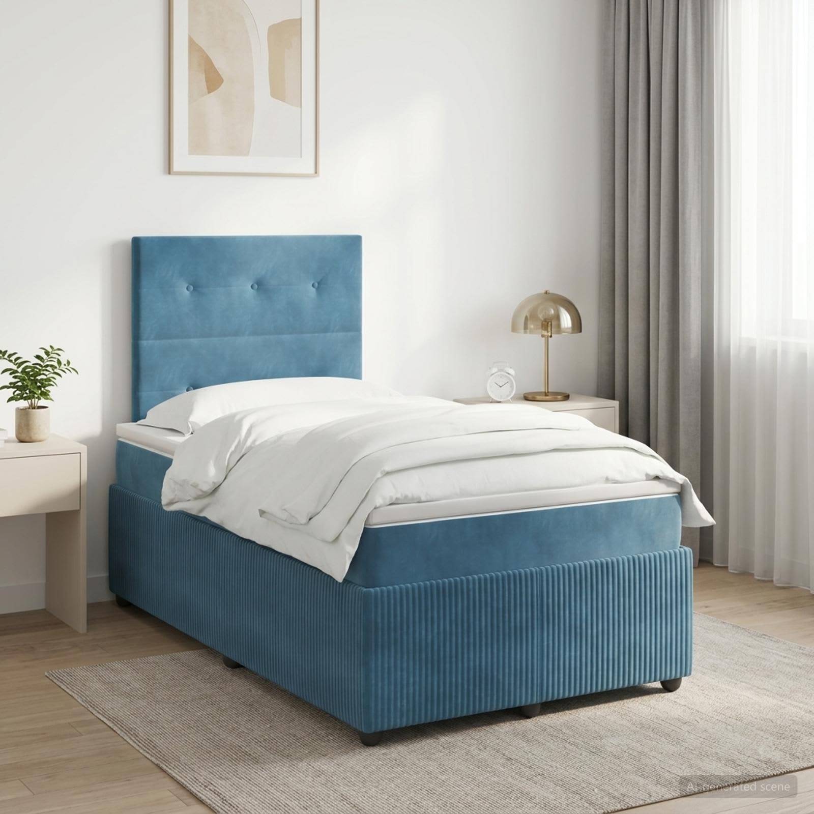 Boxspringbett mit Matratze mit Kopfteil Blau 120 x 200 cm Samt