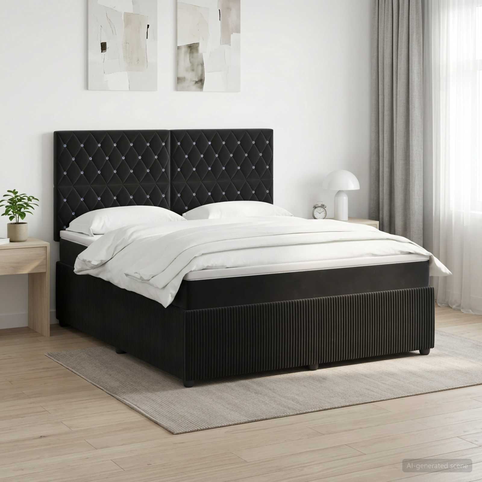 Boxspringbett mit Matratze Schwarz 140 x 200 cm Samt