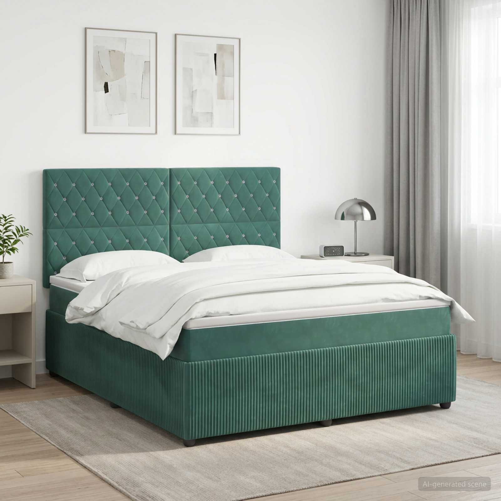 Boxspringbett mit Matratze Dunkelgrün 140 x 190 cm Samt