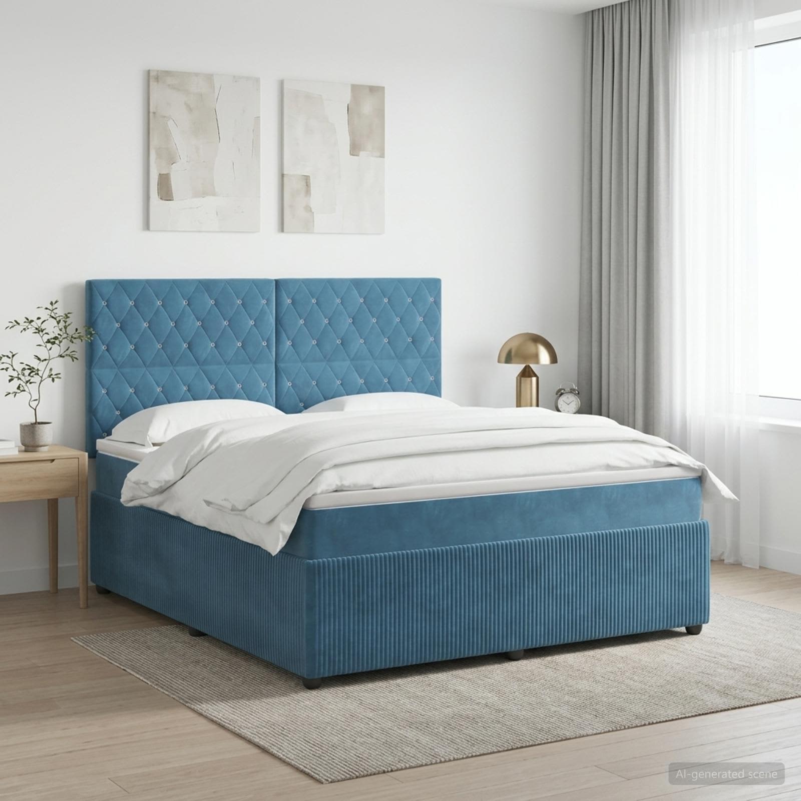 Boxspringbett mit Matratze mit Kopfteil Blau 140 x 200 cm Samt
