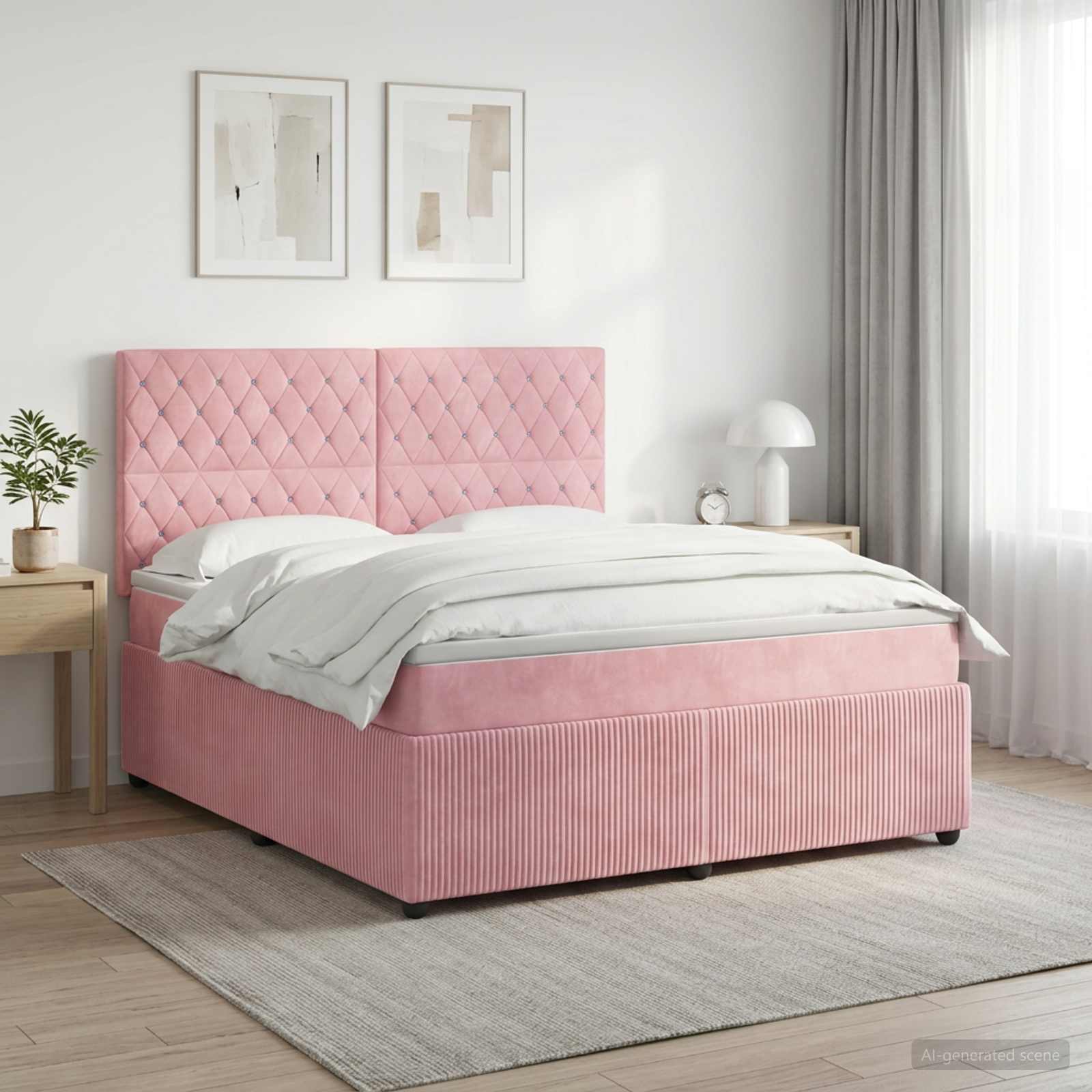 Boxspringbett mit Matratze mit Kopfteil Rosa 140 x 200 cm Samt