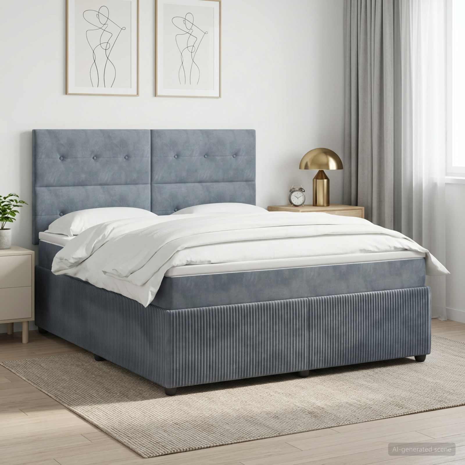 Boxspringbett mit Matratze Dunkelgrau 140 x 190 cm Samt