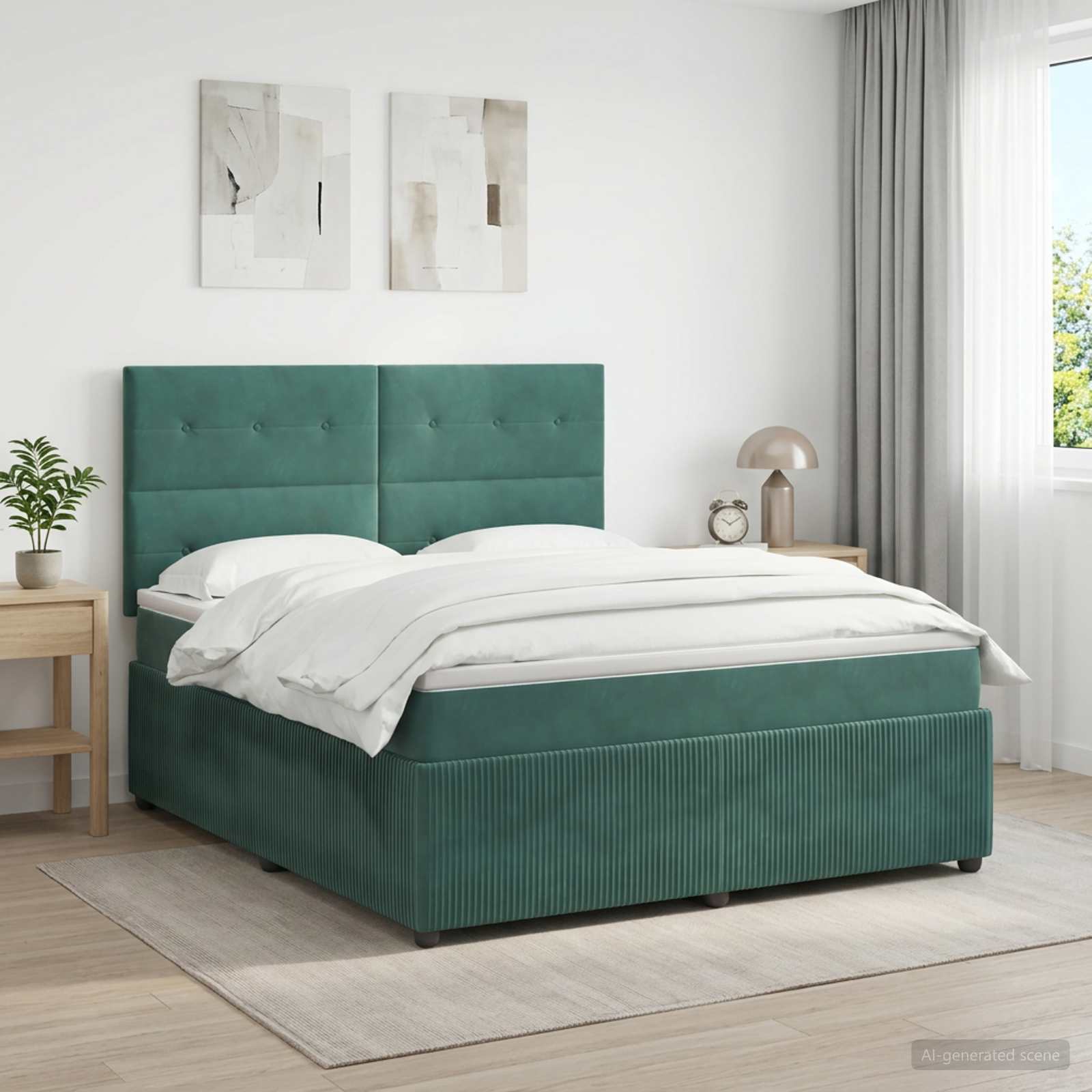 Boxspringbett mit Matratze Dunkelgrün 140 x 190 cm Samt