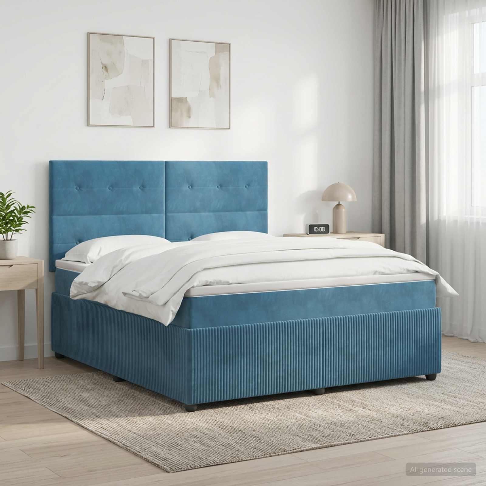 Boxspringbett mit Matratze mit Kopfteil Blau 140 x 200 cm Samt