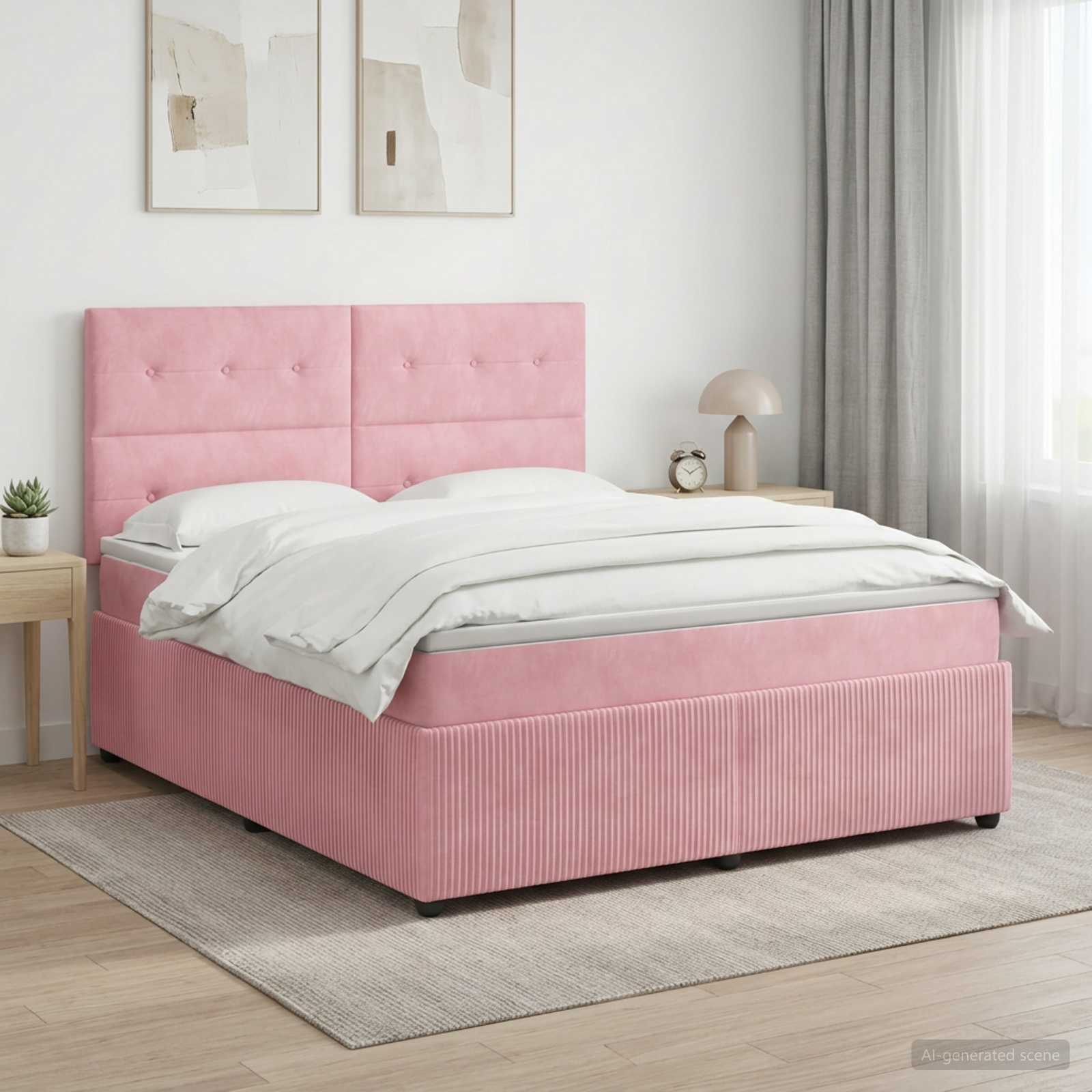 Boxspringbett mit Matratze mit Kopfteil Rosa 140 x 190 cm Samt