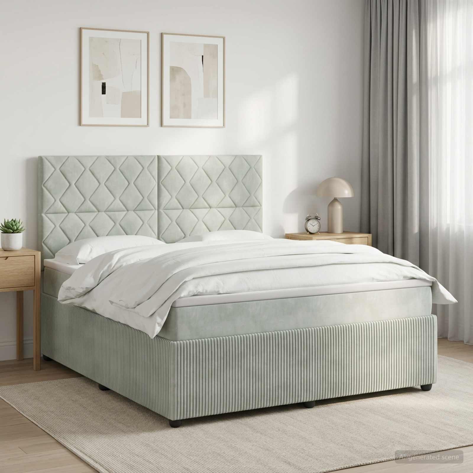 Boxspringbett mit Matratze Hellgrau 140 x 200 cm Samt