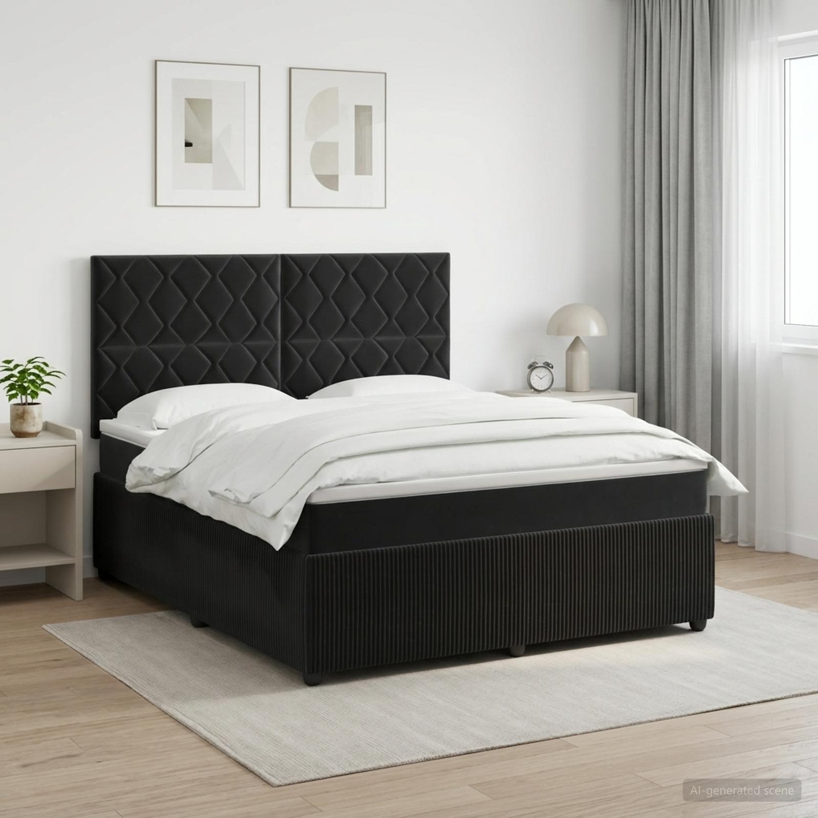 Boxspringbett mit Matratze Schwarz 140 x 200 cm Samt
