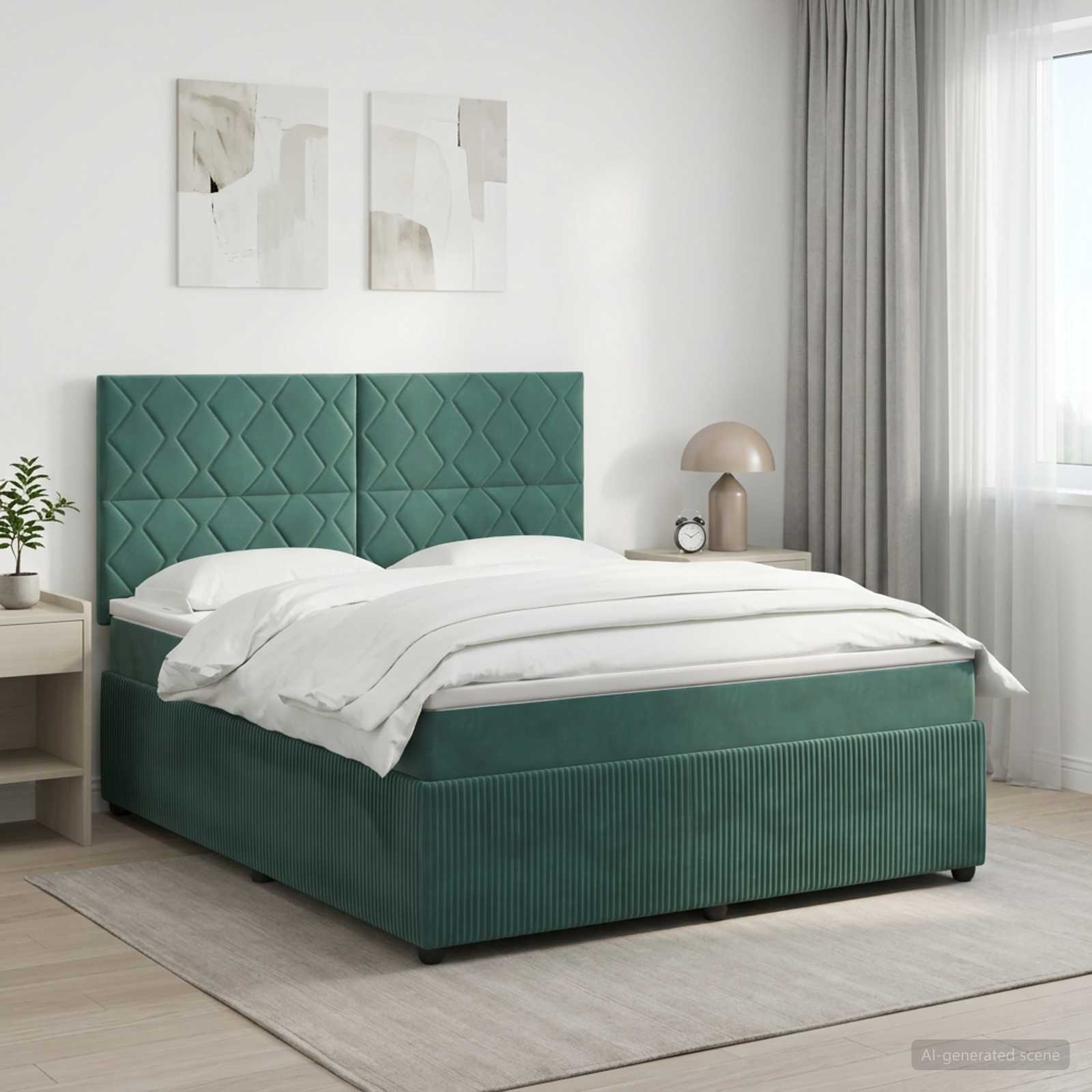 Boxspringbett mit Matratze Dunkelgrün 140 x 190 cm Samt
