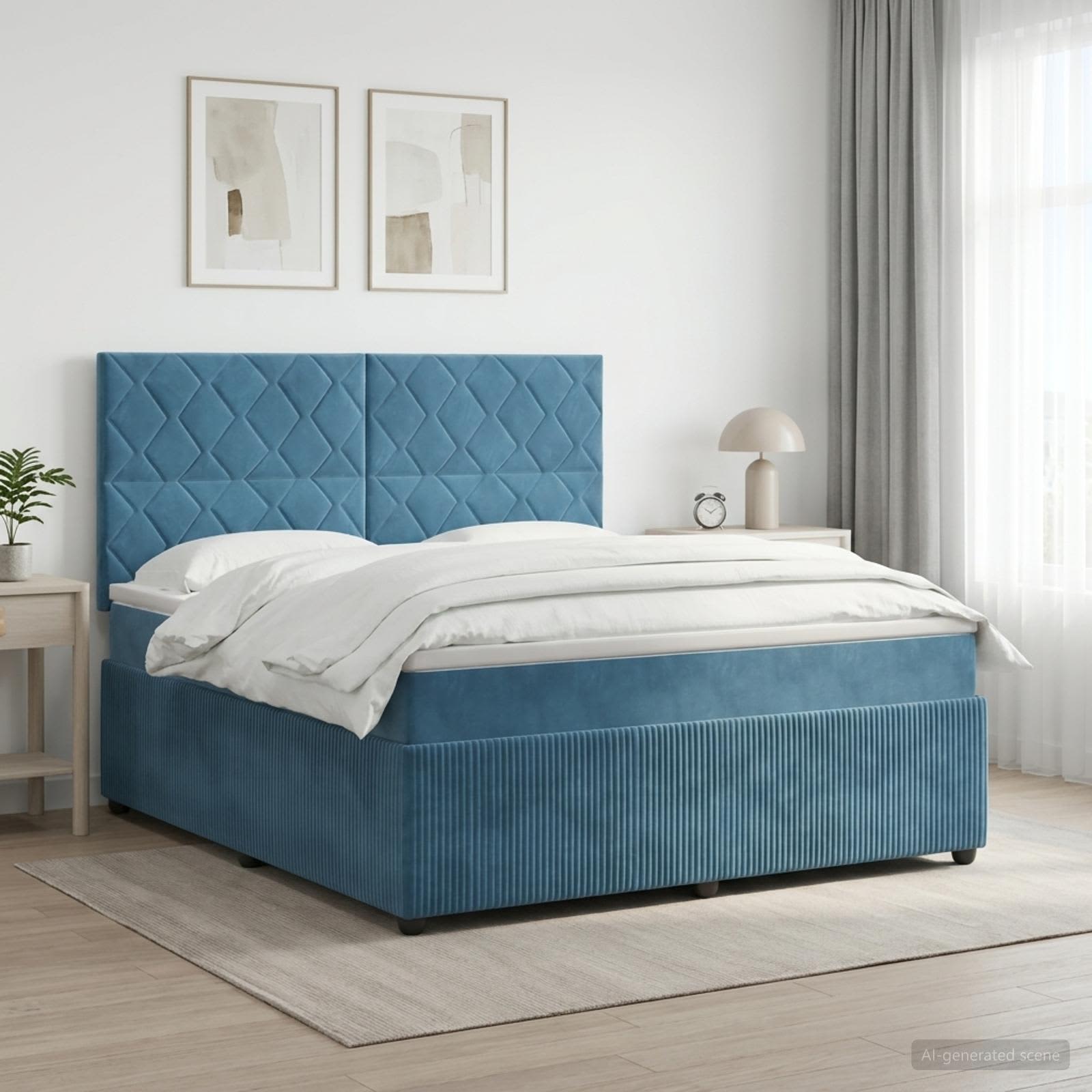 Boxspringbett mit Matratze mit Kopfteil Blau 140 x 200 cm Samt