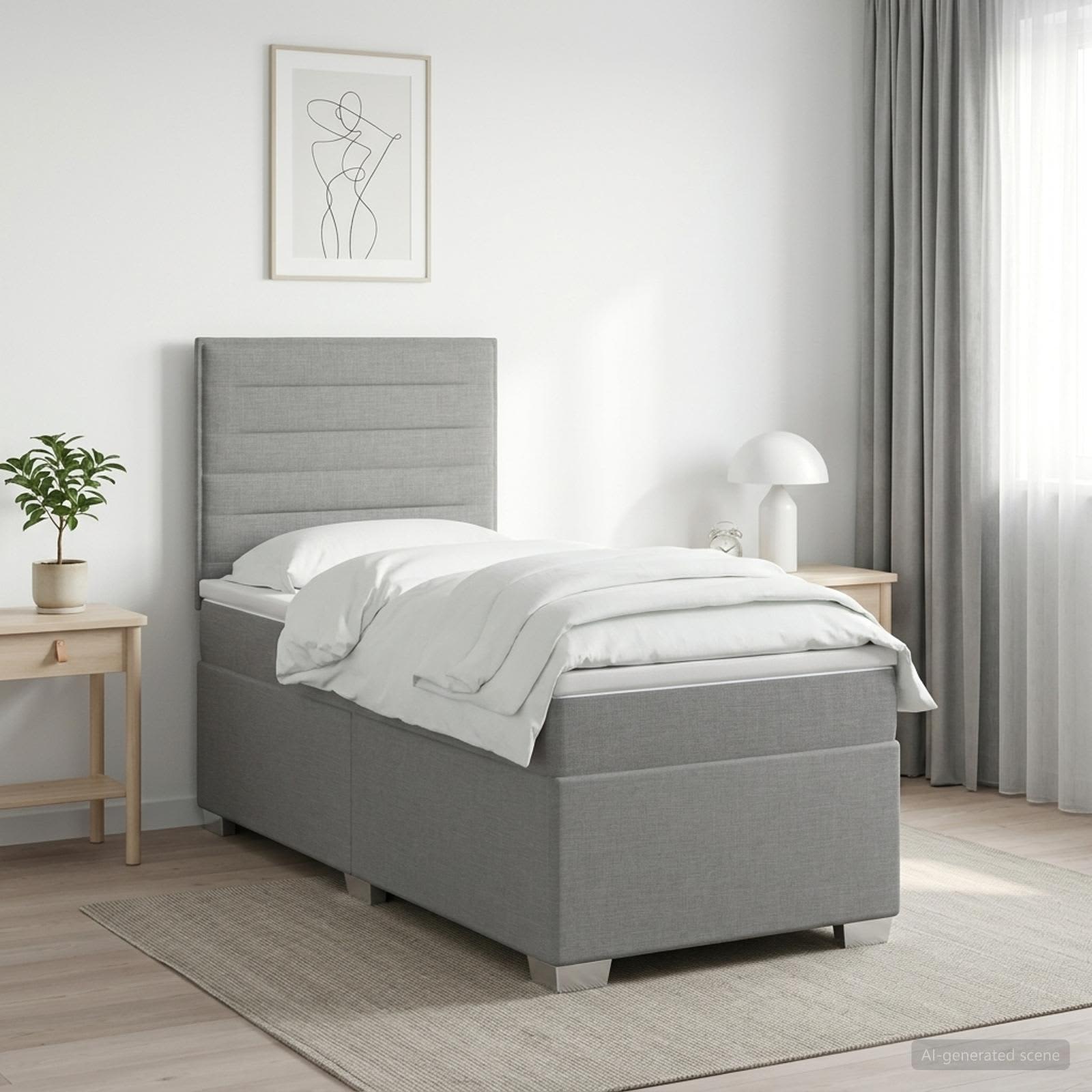 Boxspringbett mit Matratze Hellgrau 80 x 200 cm Stoff
