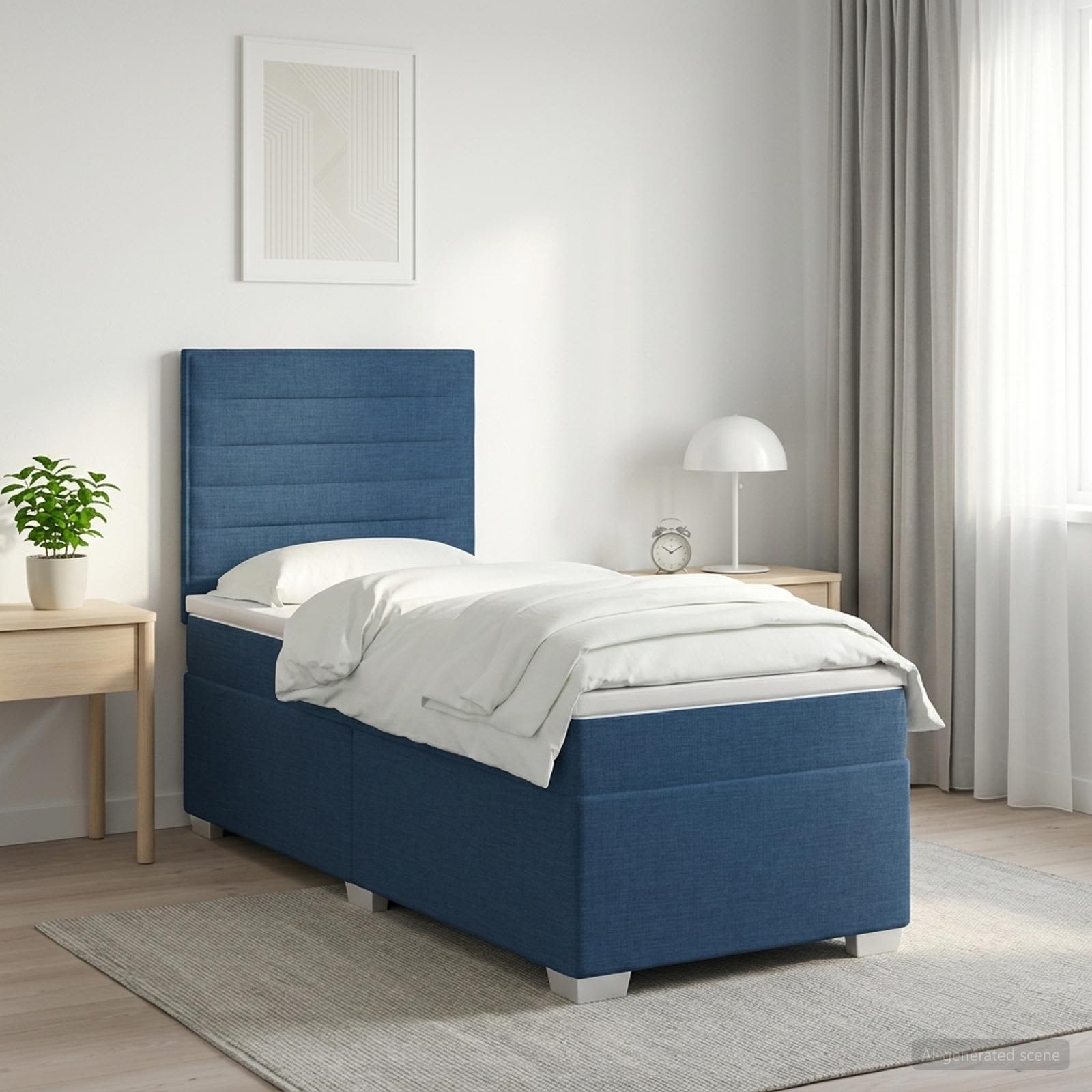 Boxspringbett mit Matratze mit Kopfteil Blau 90 x 200 cm Stoff