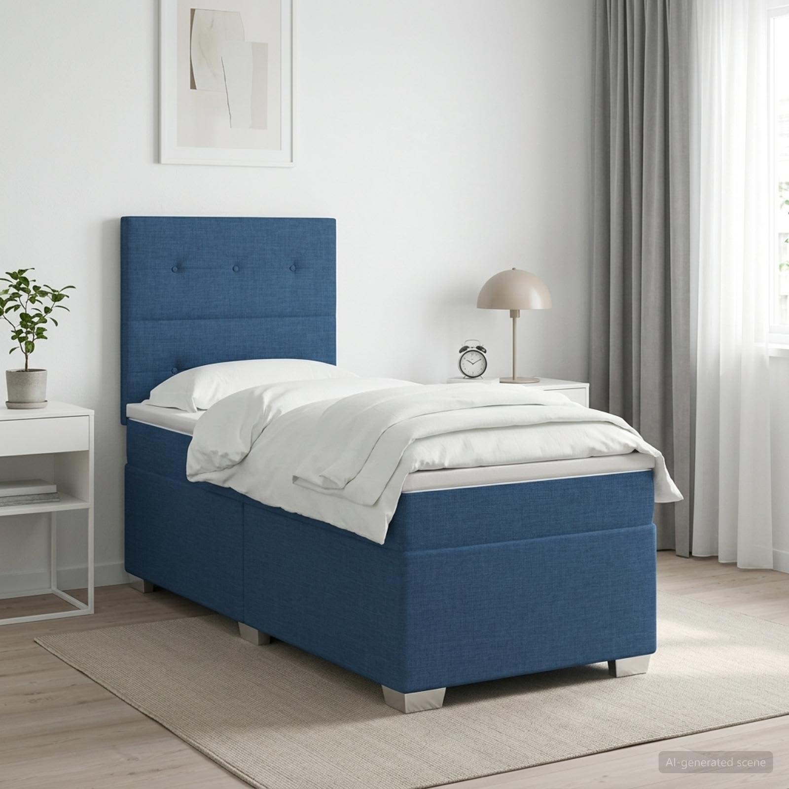 Boxspringbett mit Matratze mit Kopfteil Blau 90 x 190 cm Stoff