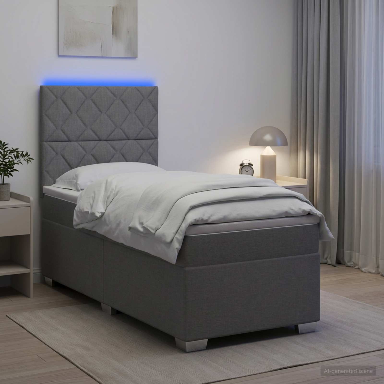 Boxspringbett mit Matratze Hellgrau 80 x 200 cm Stoff