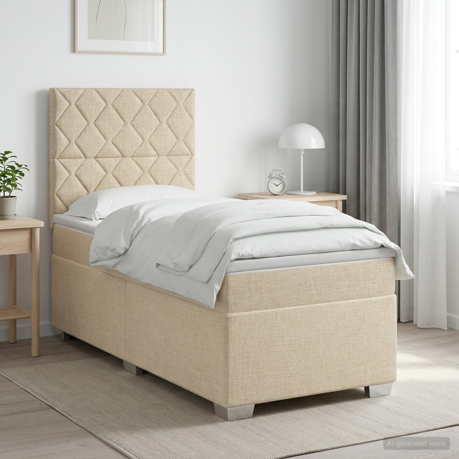 Boxspringbett mit Matratze mit Kopfteil Creme 80 x 200 cm Stoff