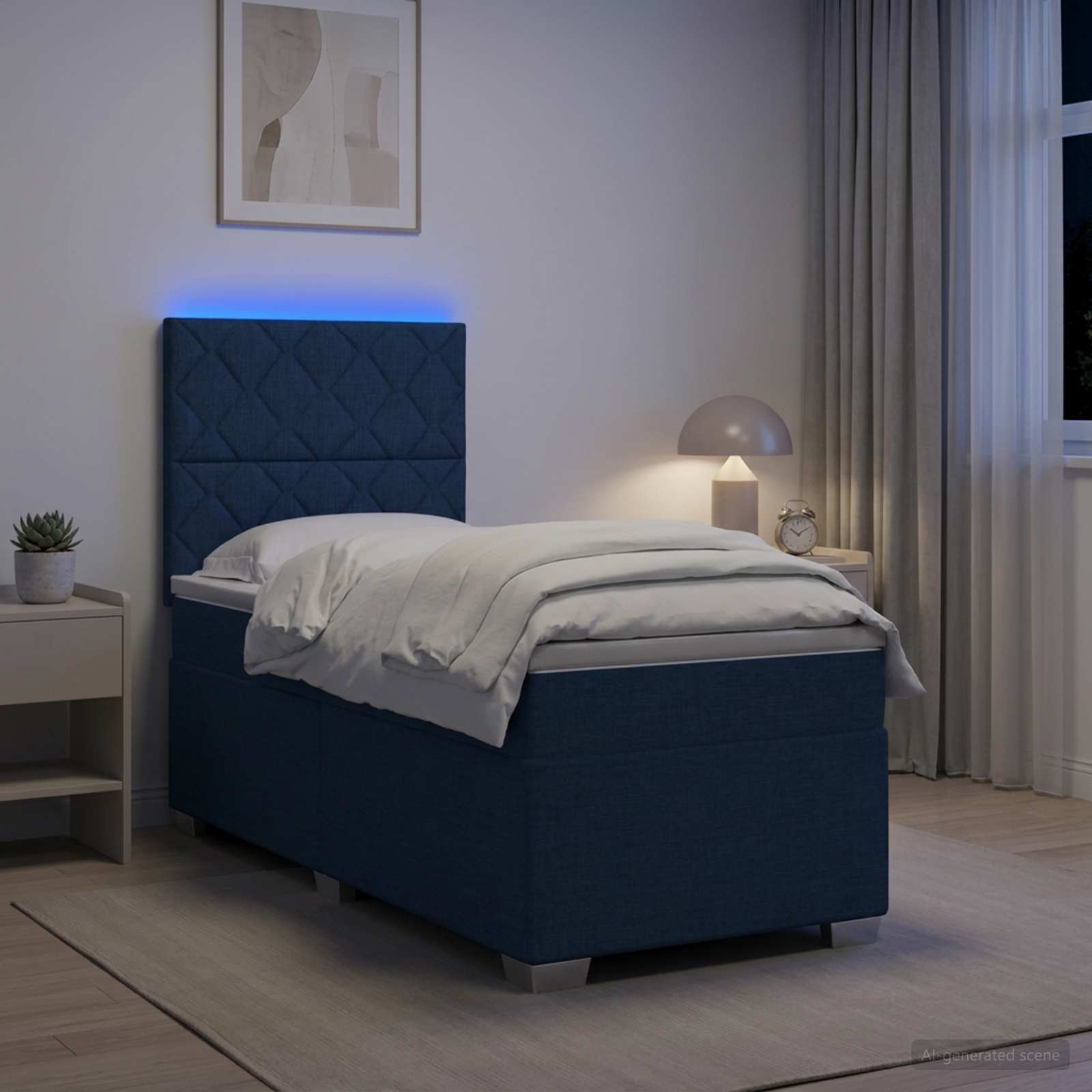 Boxspringbett mit Matratze mit Kopfteil Blau 90 x 200 cm Stoff