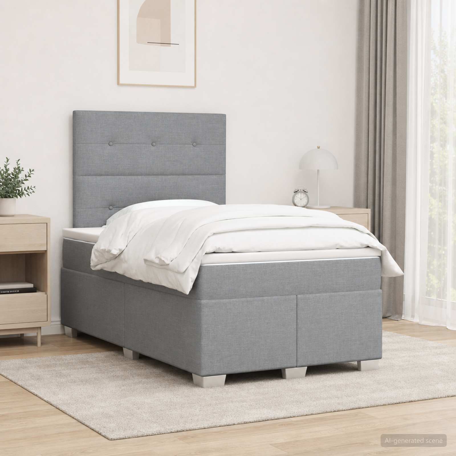 Boxspringbett mit Matratze Hellgrau 120 x 200 cm Stoff