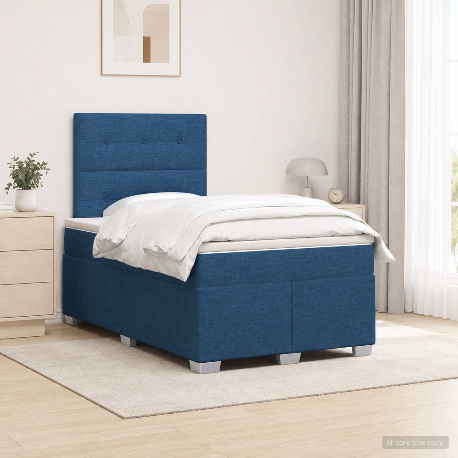 Boxspringbett mit Matratze mit Kopfteil Blau 120 x 190 cm Stoff