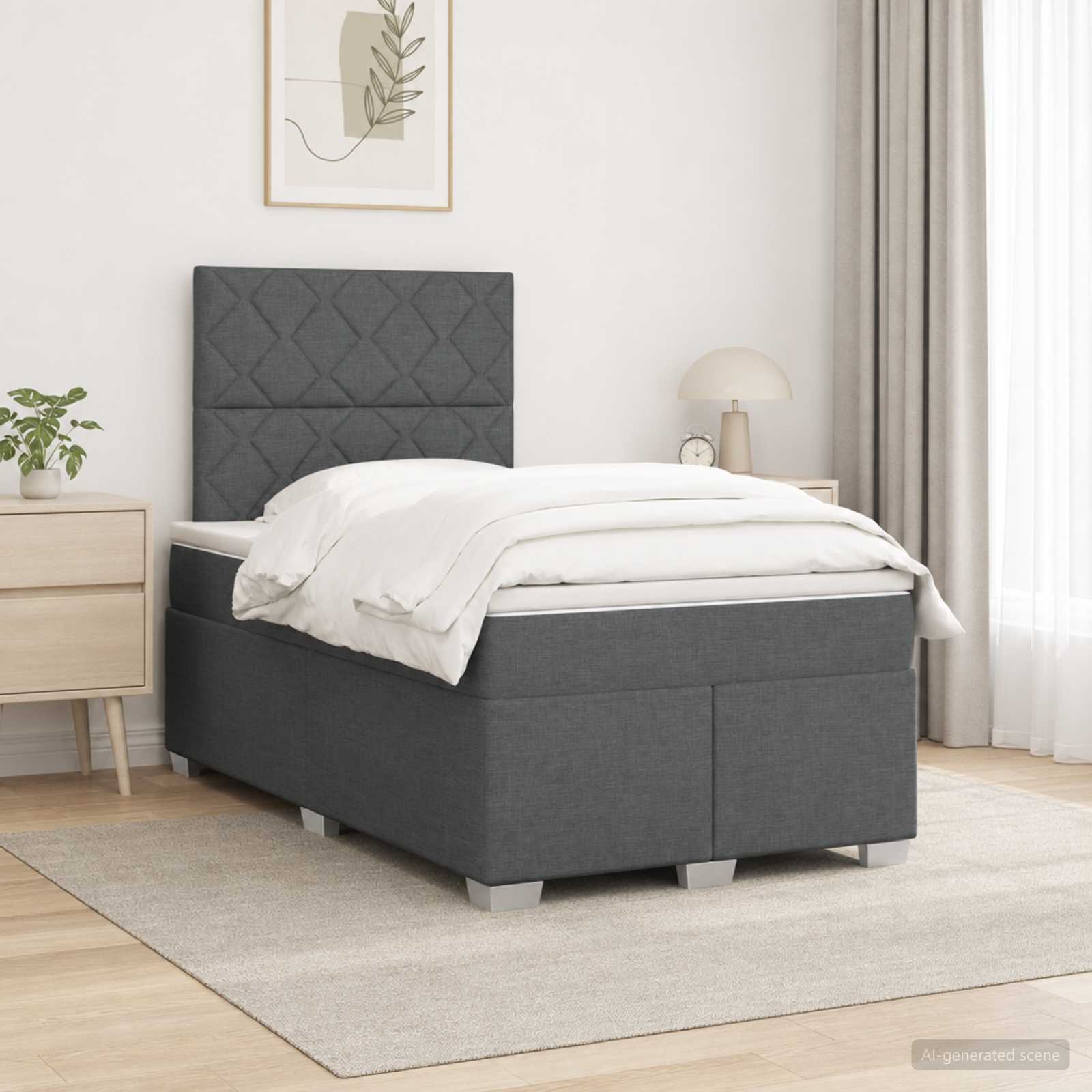 Boxspringbett mit Matratze Dunkelgrau 120 x 200 cm Stoff