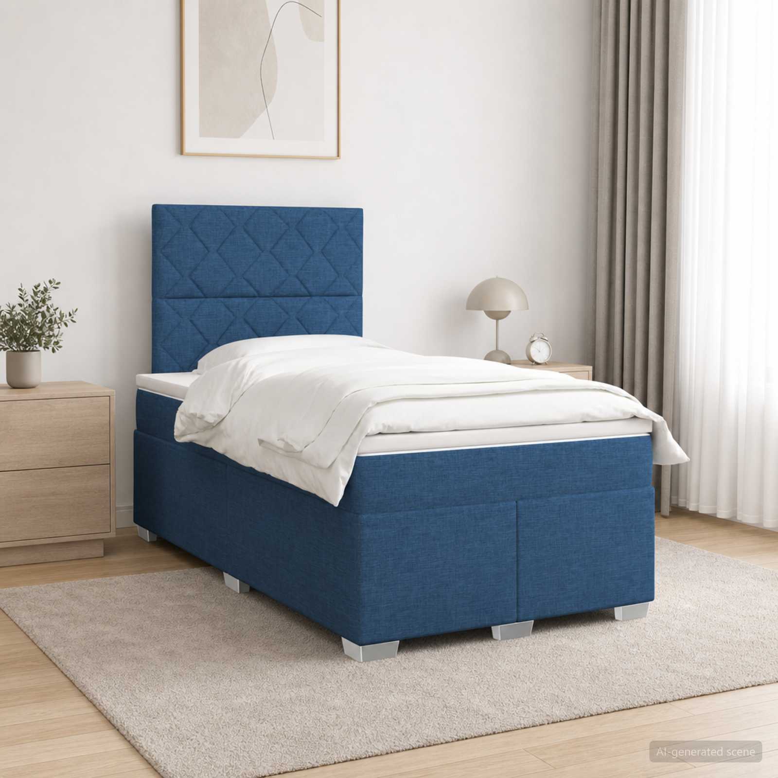 Boxspringbett mit Matratze mit Kopfteil Blau 120 x 200 cm Stoff