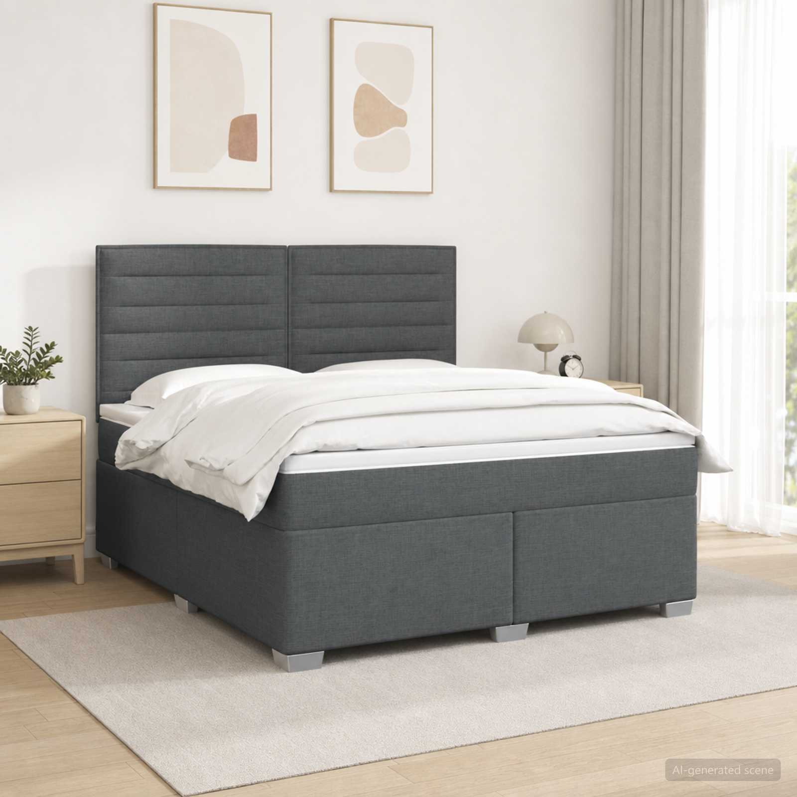 Boxspringbett mit Matratze Dunkelgrau 140 x 200 cm Stoff