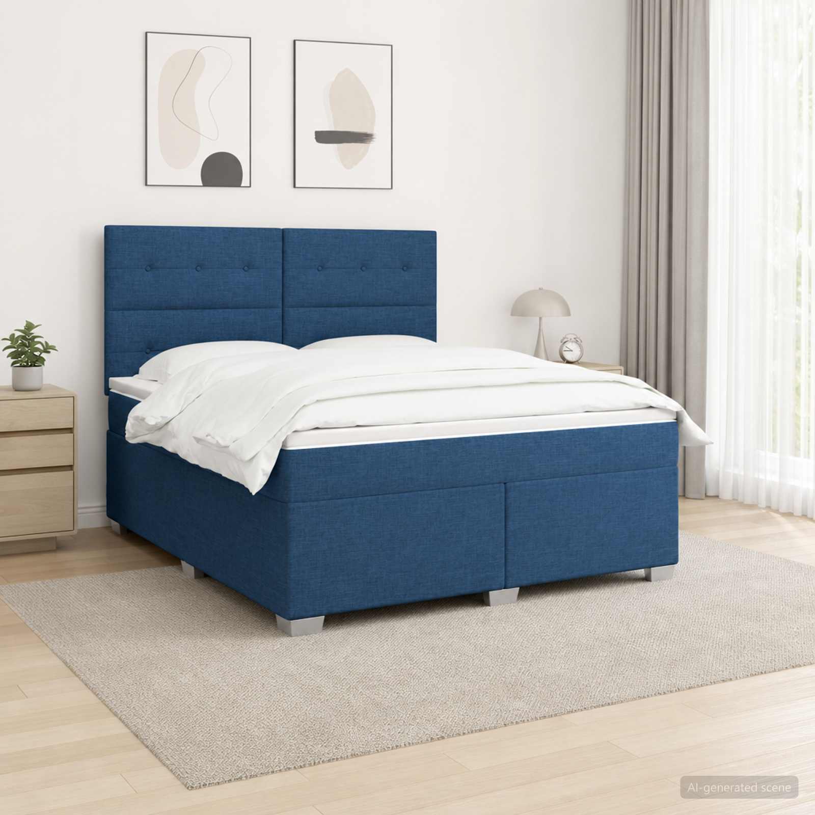 Boxspringbett mit Matratze mit Kopfteil Blau 140 x 200 cm Stoff
