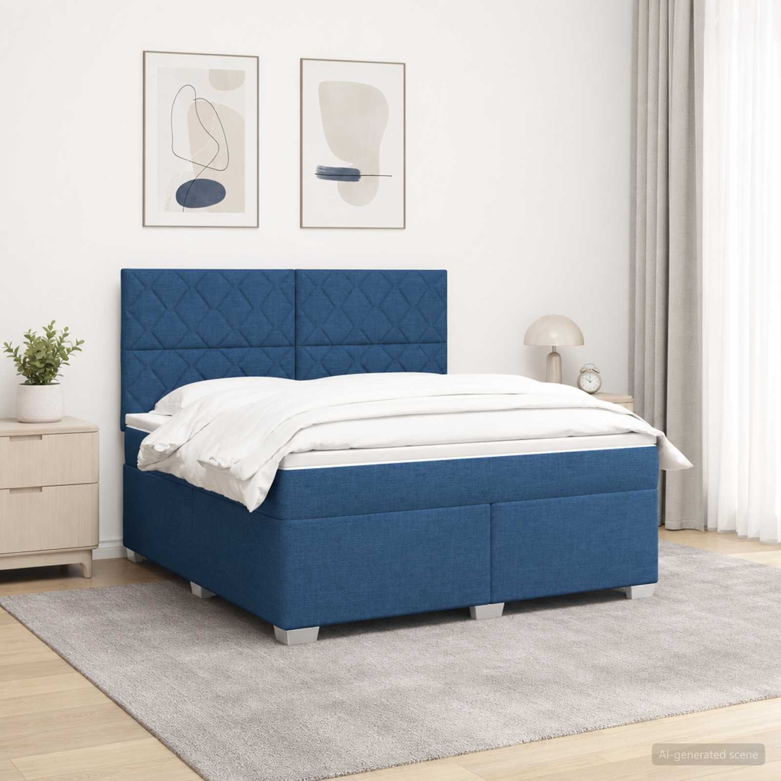 Boxspringbett mit Matratze mit Kopfteil Blau 140 x 200 cm Stoff