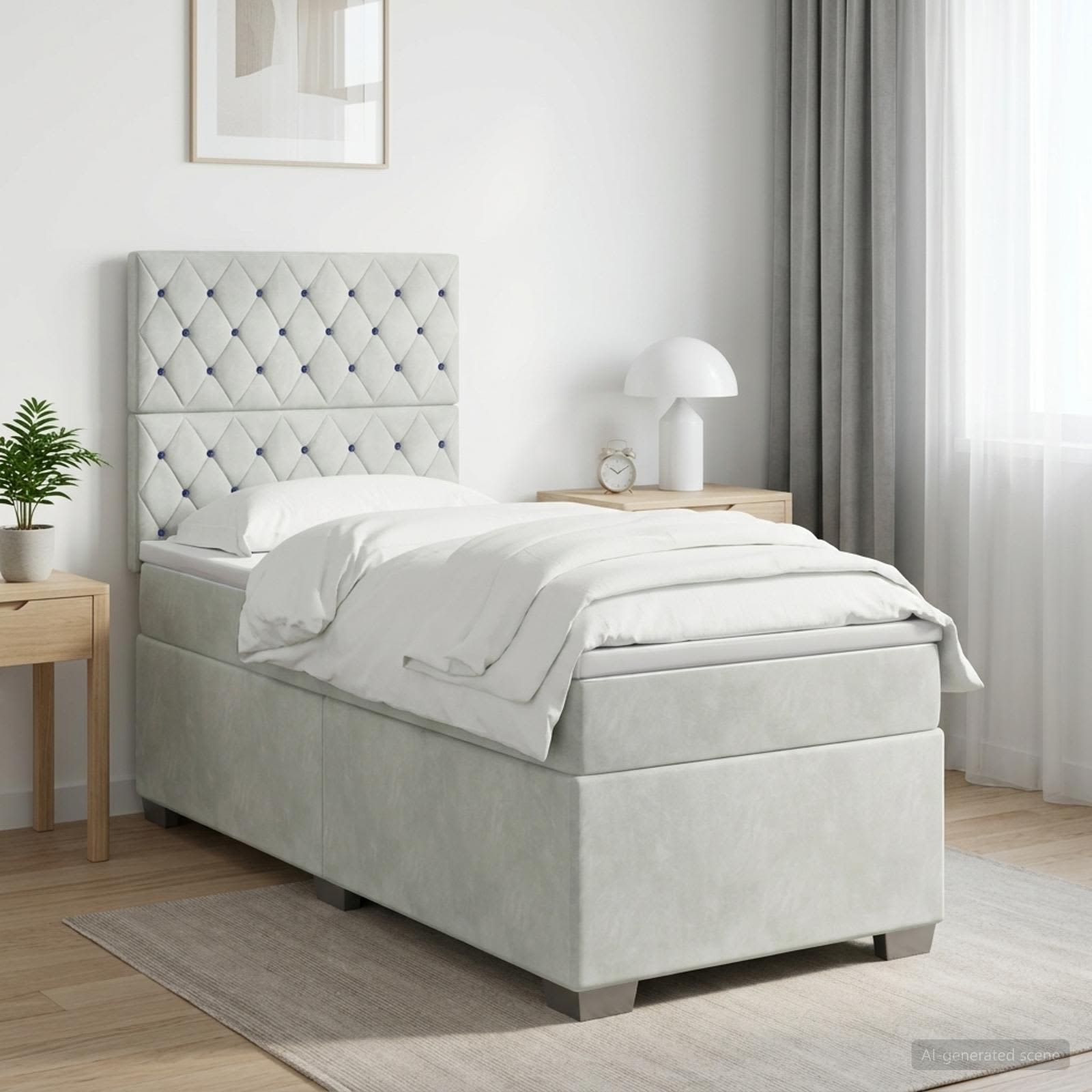 Boxspringbett mit Matratze und LED Hellgrau 90 x 190 cm Samt