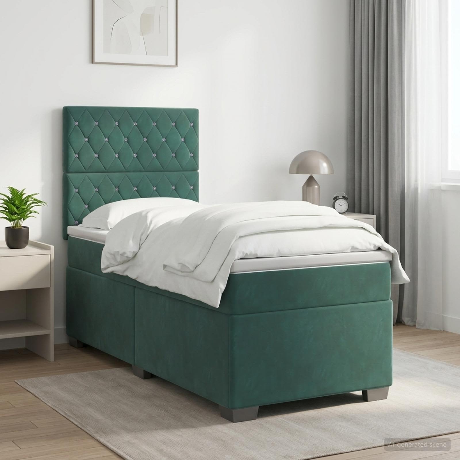 Boxspringbett mit Matratze Dunkelgrün 90 x 200 cm Samt