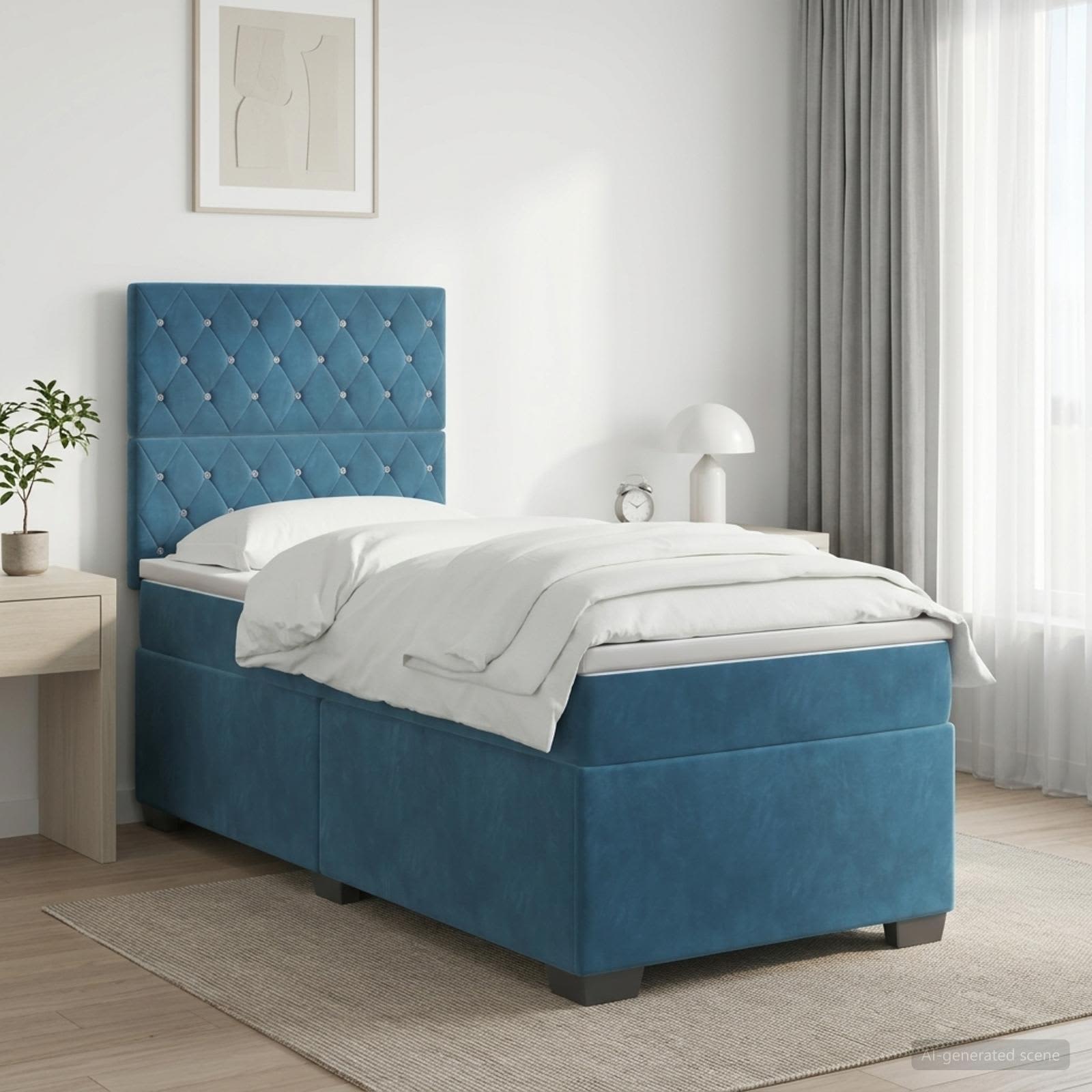 Boxspringbett mit Matratze mit Kopfteil Blau 90 x 190 cm Samt