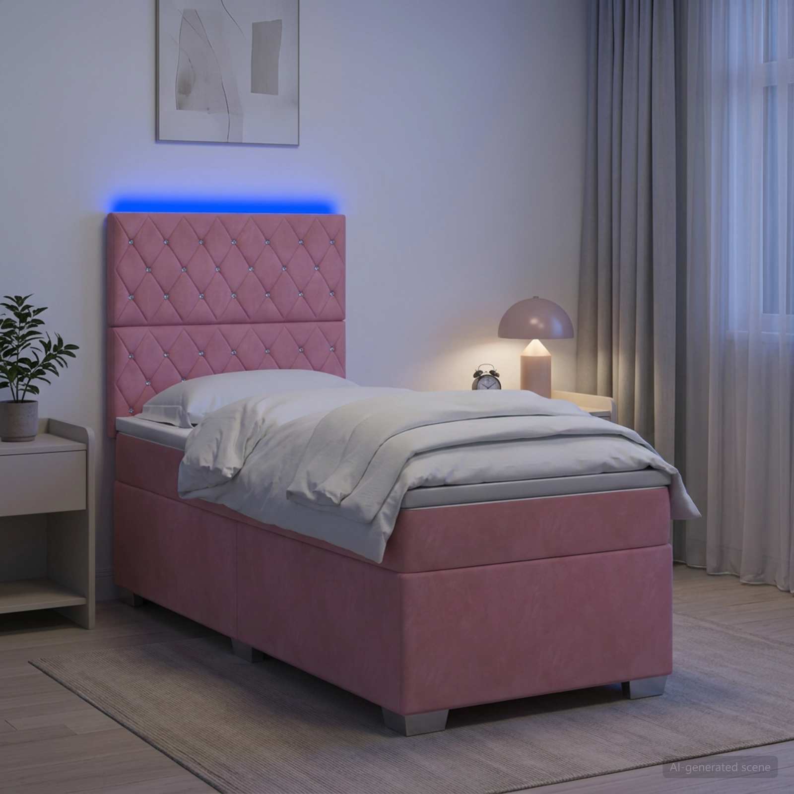 Boxspringbett mit Matratze mit Kopfteil Rosa 80 x 200 cm Samt