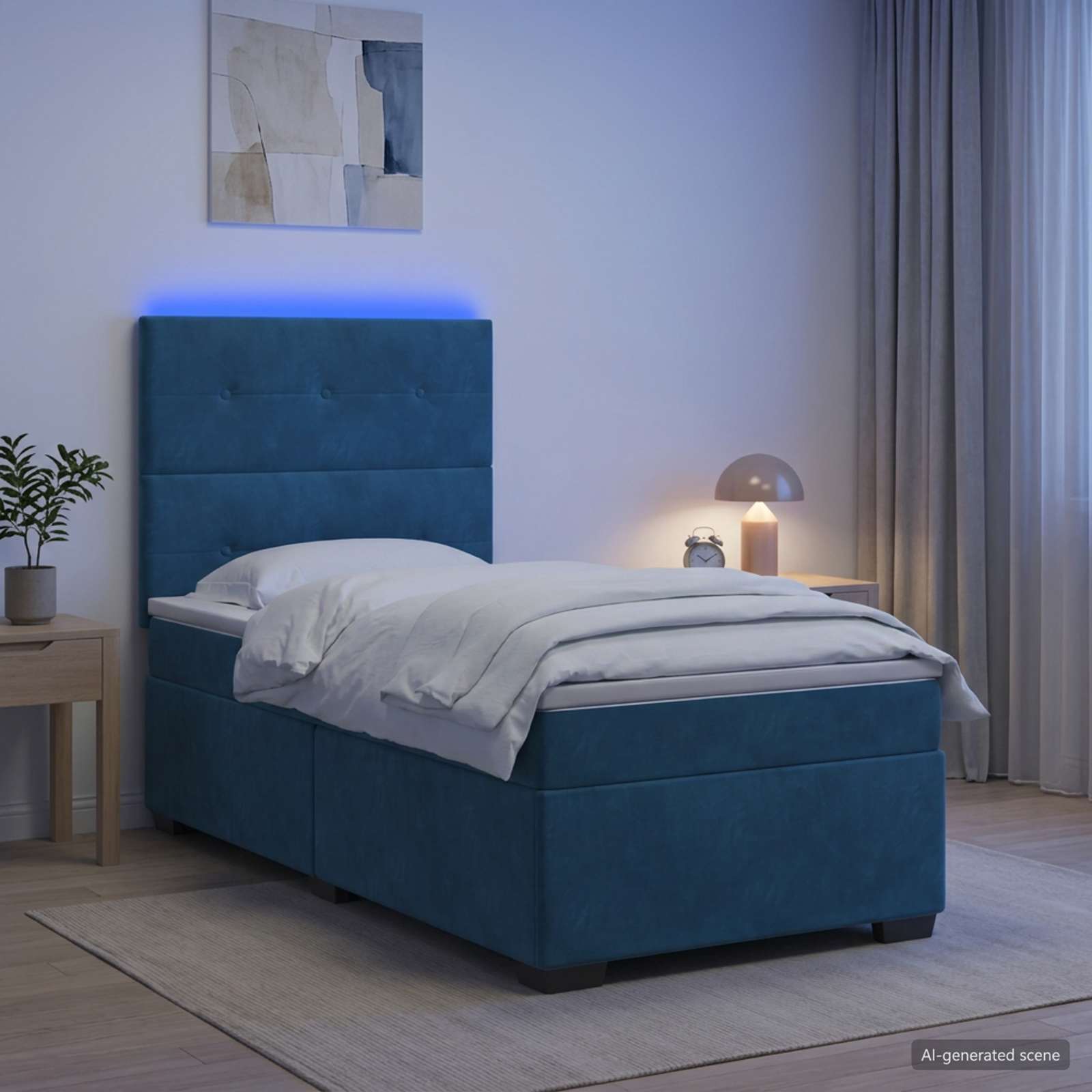 Boxspringbett mit Matratze mit Kopfteil Blau 90 x 190 cm Samt